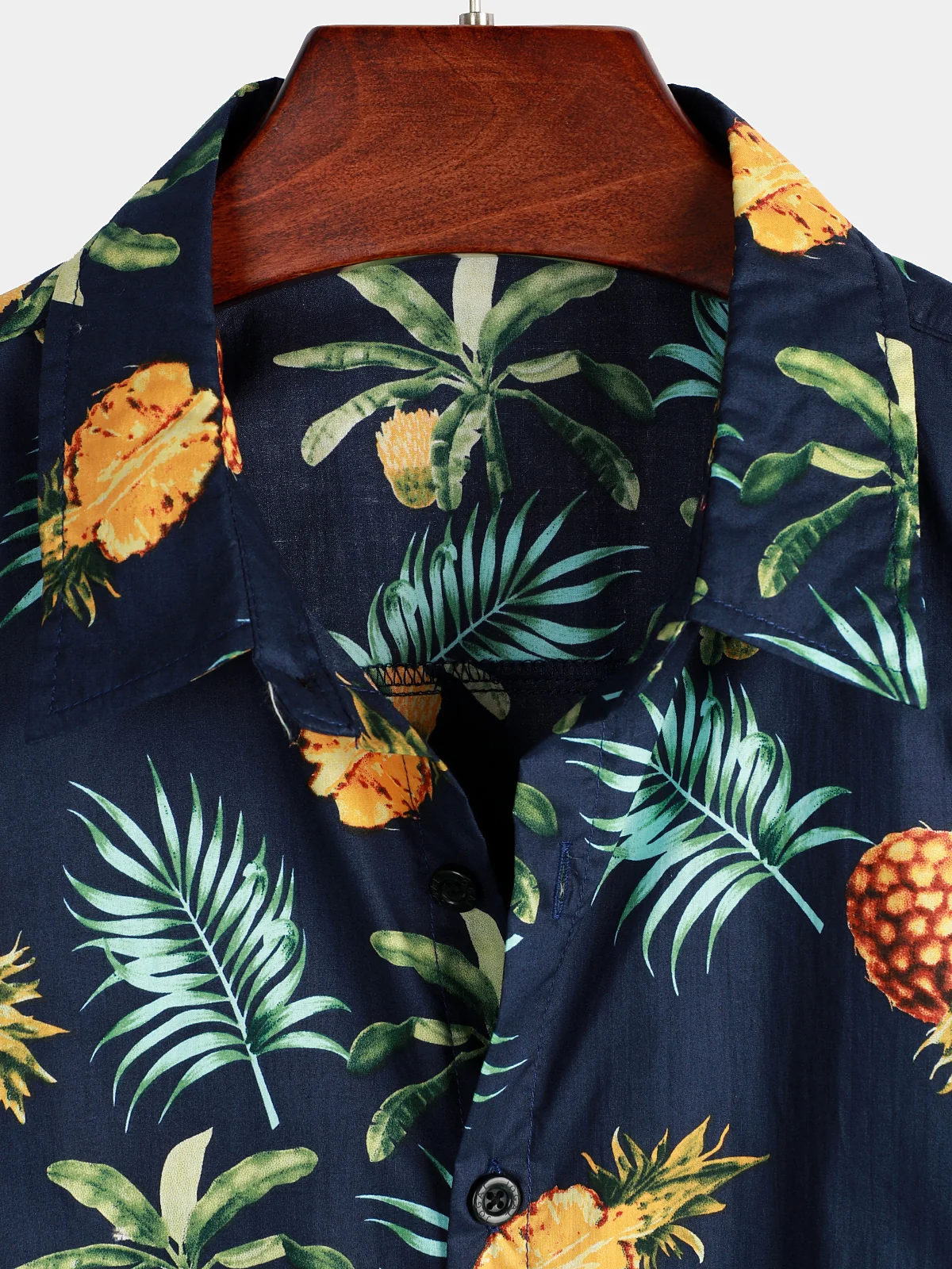 Men's Pineapple Print Cotton Hawaiian Short Sleeve Shirt