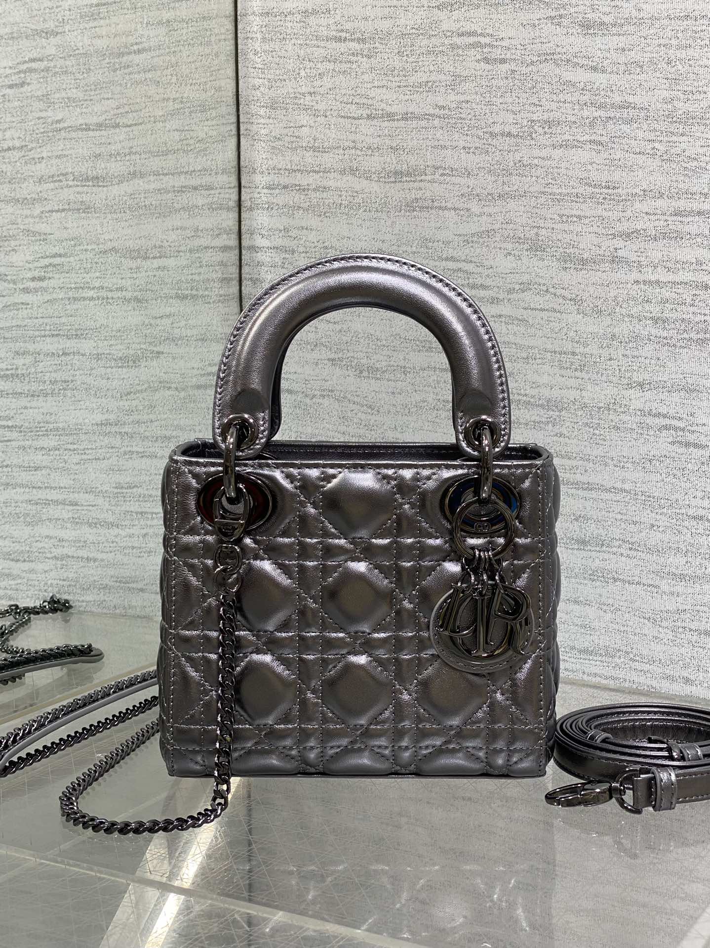 Mini Lady Dior Bag in Metallic Gunmetal Cannage Lambskin