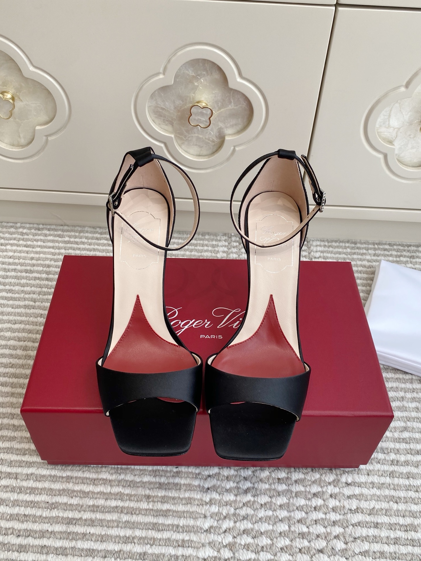 Roger Vivier Satin rhinestone peep-toe single-strap high-heeled sandals