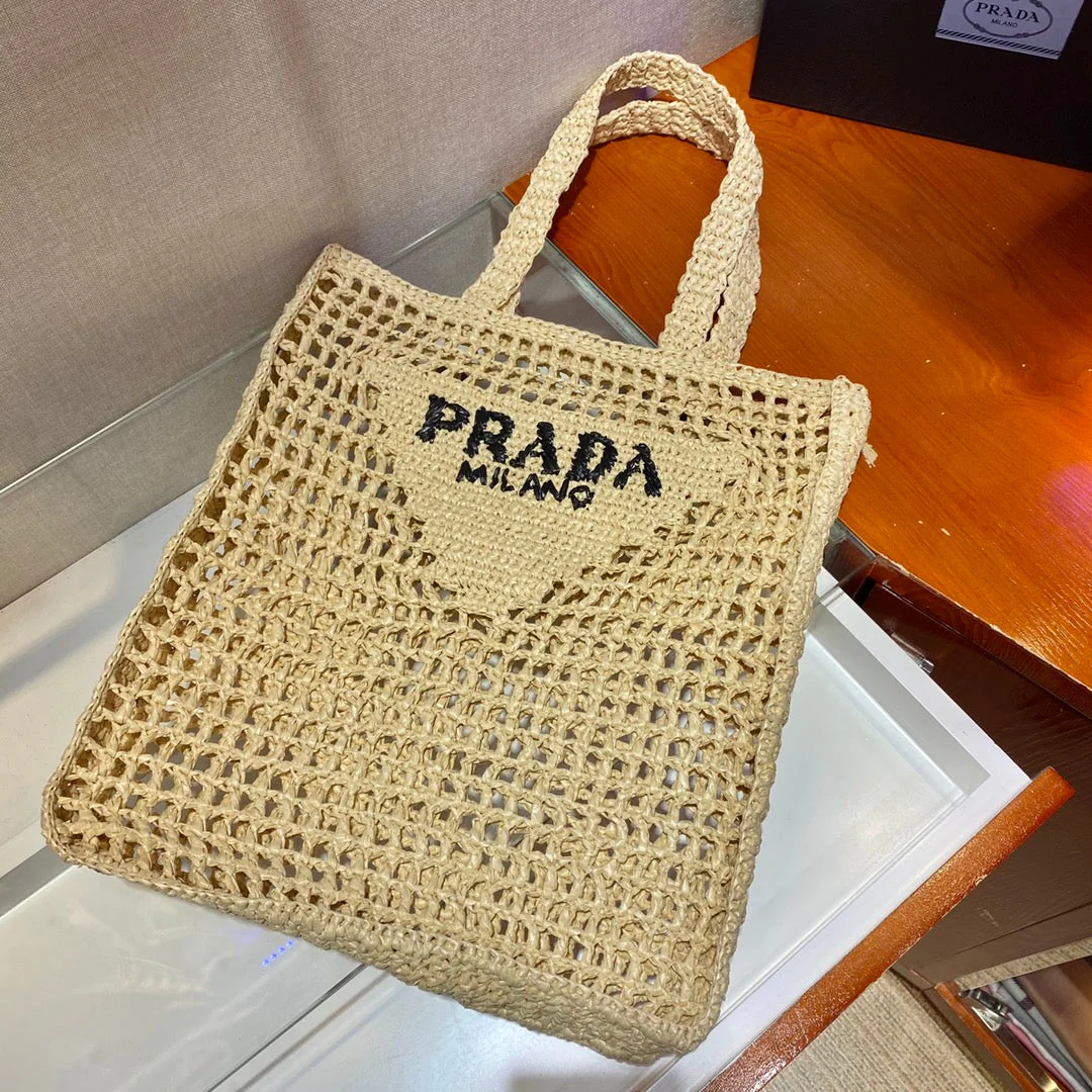 Prada  SMALL LOGO RAFIA TOTE 38CM