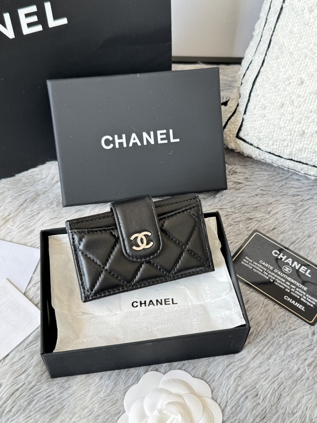Chanel Compat Snap Wallet in Black Lambskin