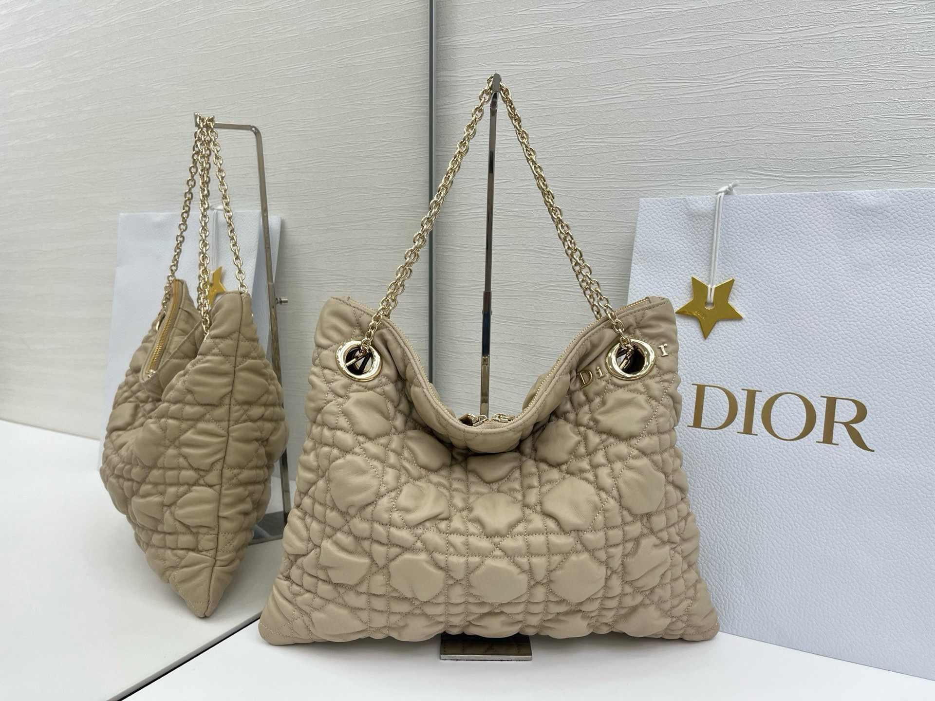 Dior Beige Large Quilted Tote in Cannage Lambskin