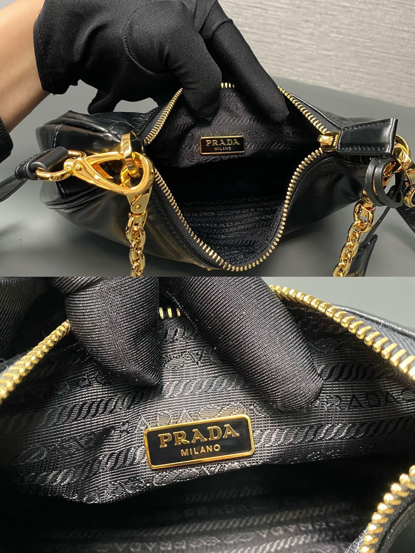 Prada hobo bag 22cm re-edition 2005 black calfskin