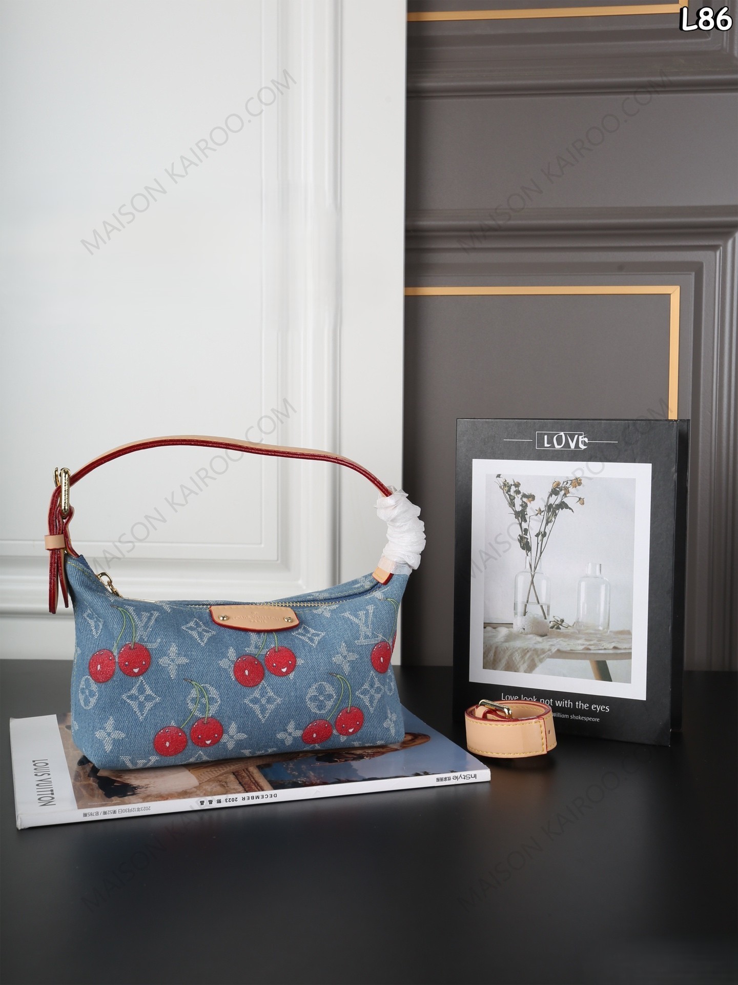 Louis Vuitton LV x TM Remix Pochette Hills Monogram Denim Cherries Leather Hobo Lunch Box Shoulder Bag - KAIROO