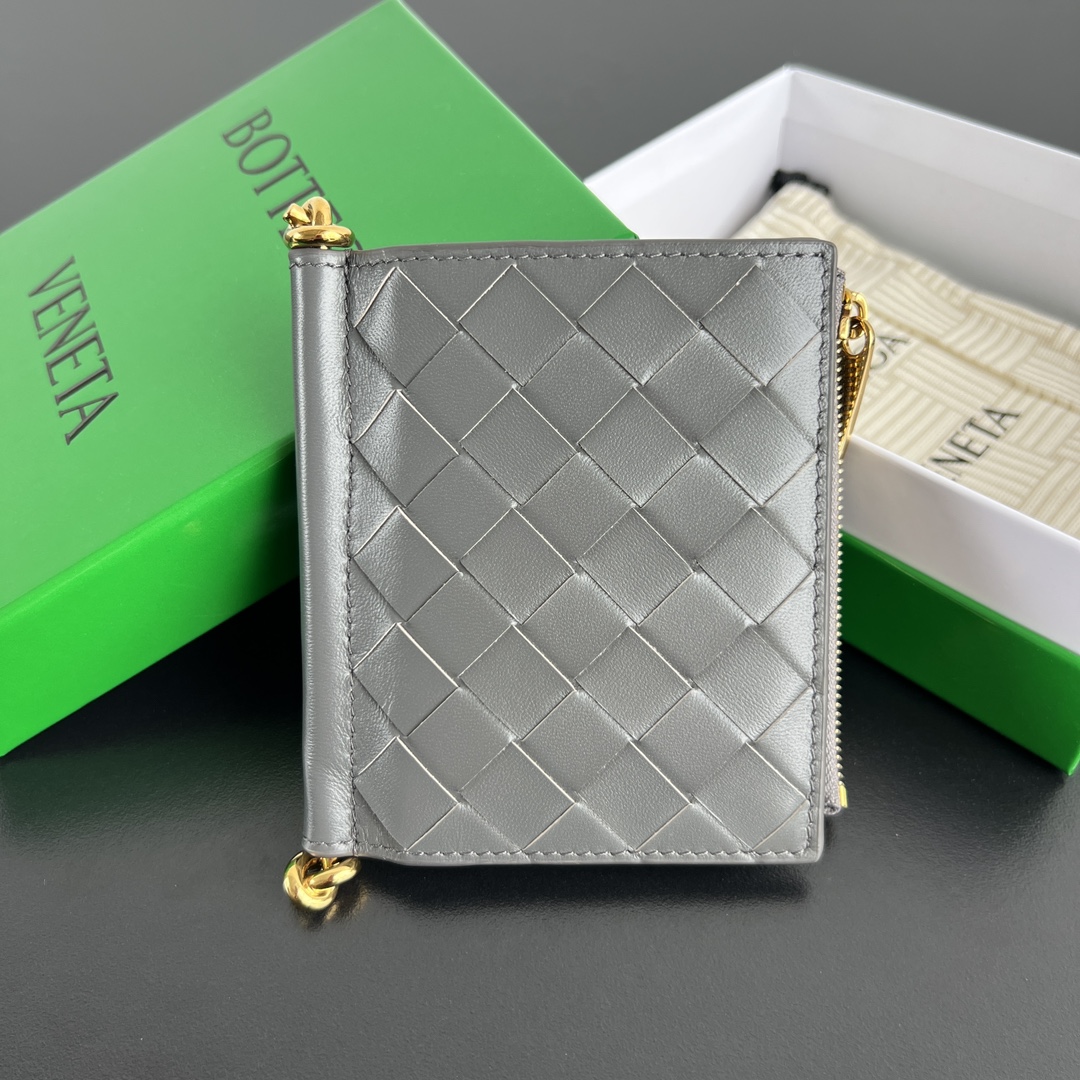 Bottega Veneta Solstice Small Folded Wallet in Grey Intreccio Leather