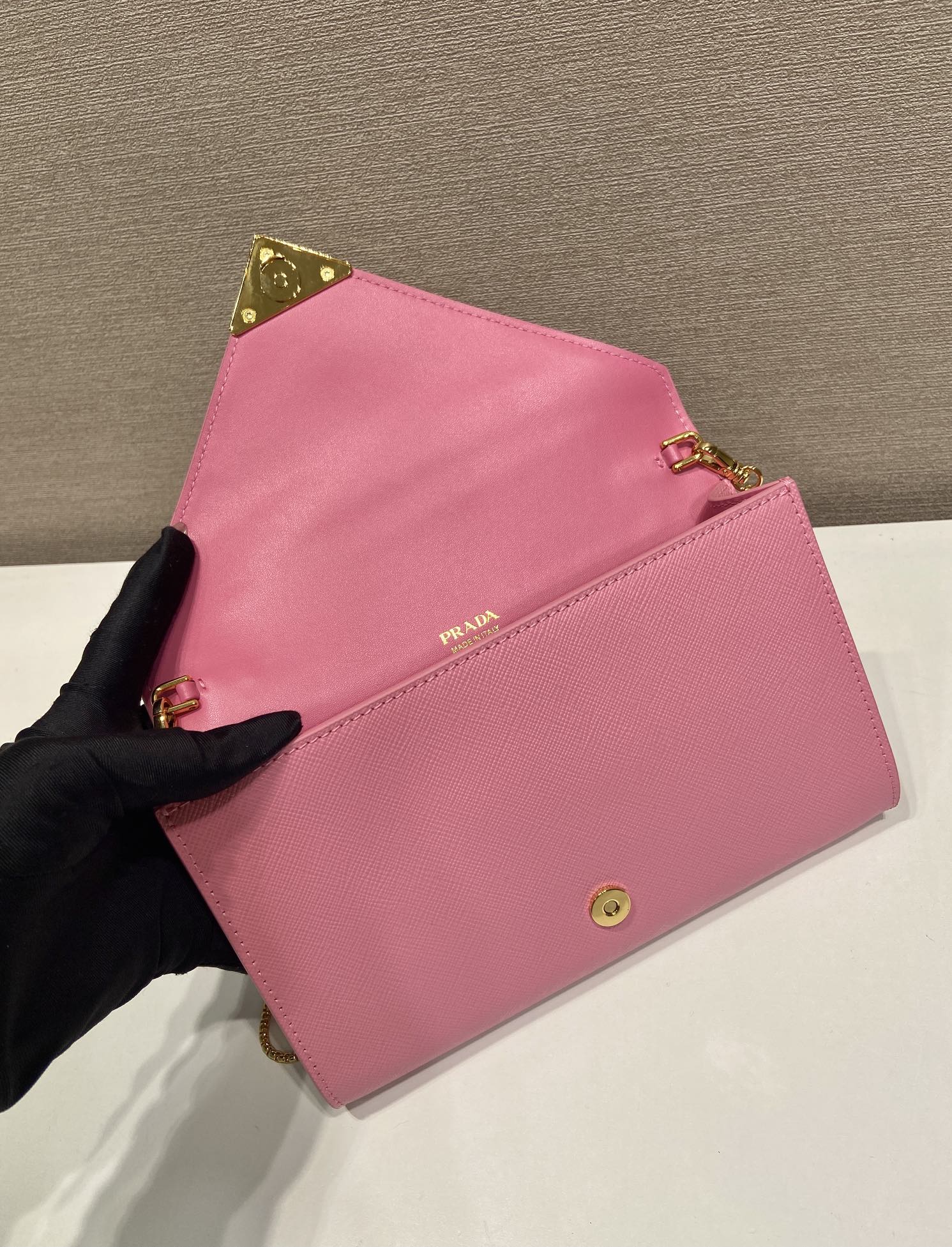 Prada Cross pattern envelope bag pink leather 341153