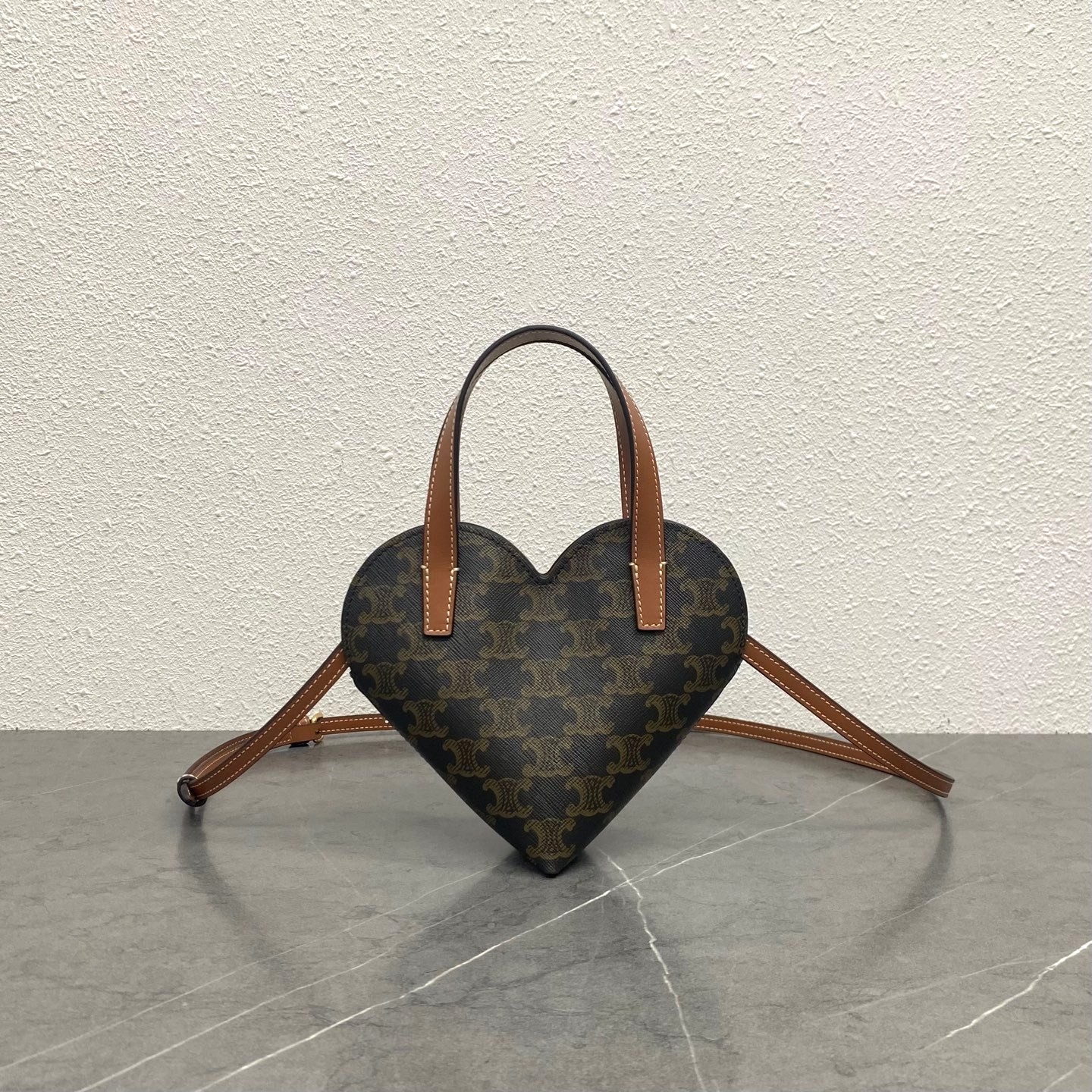 Celine Tan Triomphe Monogram Canvas Heart Coeur Handle Crossbody Bag - KAIROO