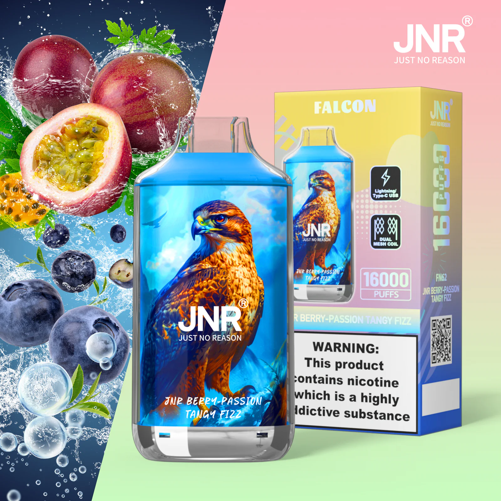 JNR Falcon 16K Rechargeable Disposable Vape – Berry-Passion Tangy Fizz