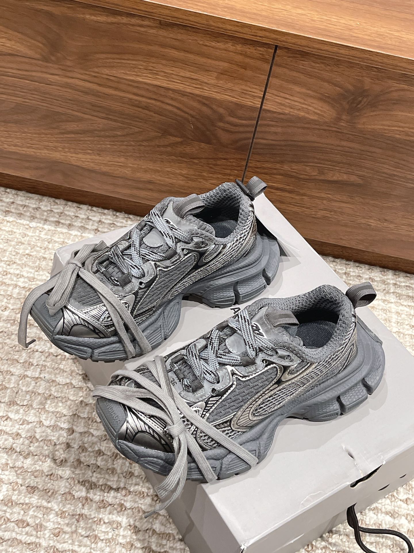 Balenciaga 3XL Grey Mesh and Polyurethane Wrapped Laces Oversized Chunky Sneakers - KAIROO