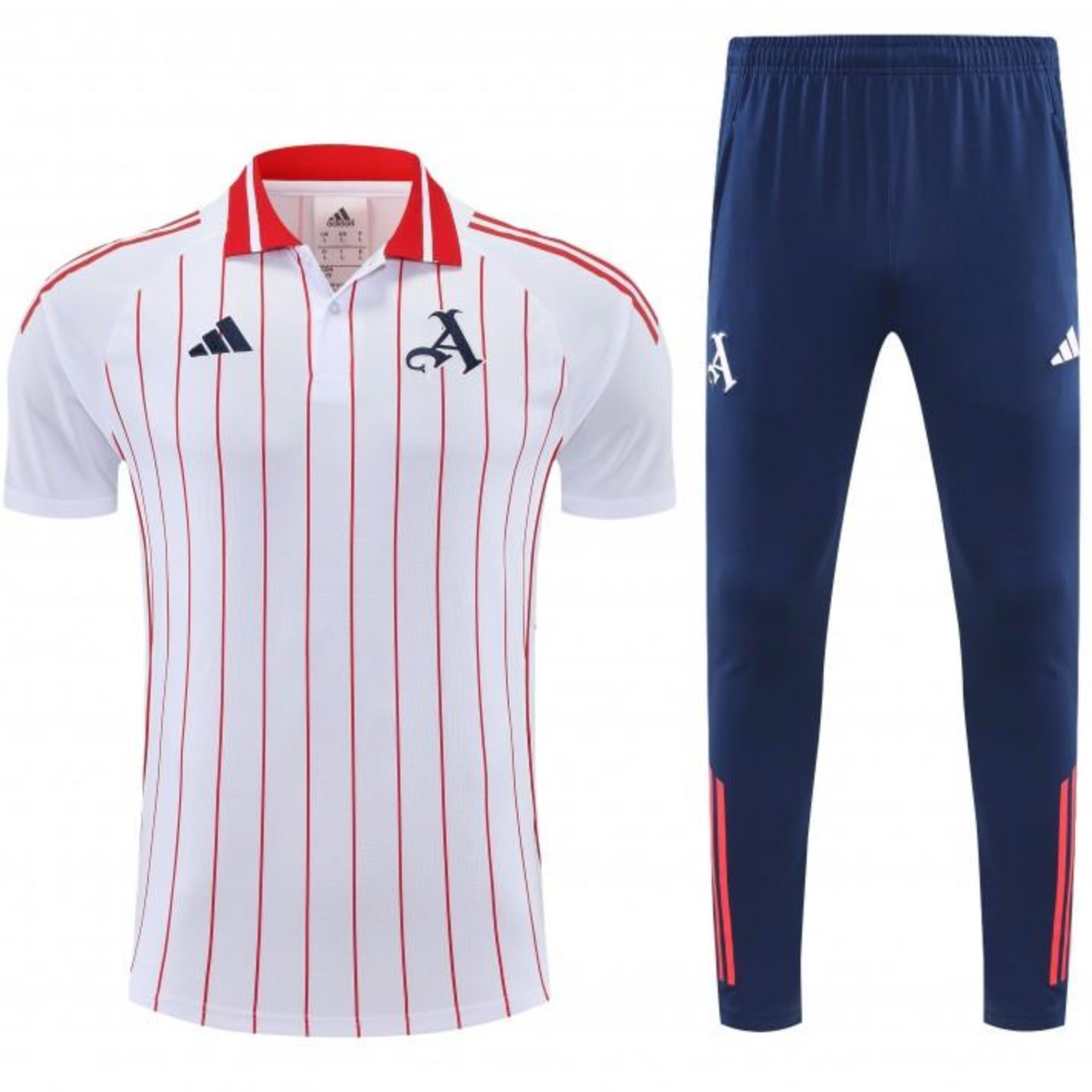 26/27 Arsenal White&Red Stripes Polo Training Shirt + Long Pants Tracksuit S-2XL