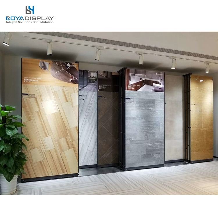 Customized Horizontal Pushing Ceramic Tile Glass Tile Displays Large Slab Stone Marble Granite Quartz Stand Sample Sliding Rack