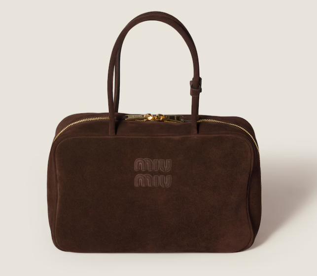 Miu Miu Large Dark Brown Beau Boston Suede Bag 5BB117