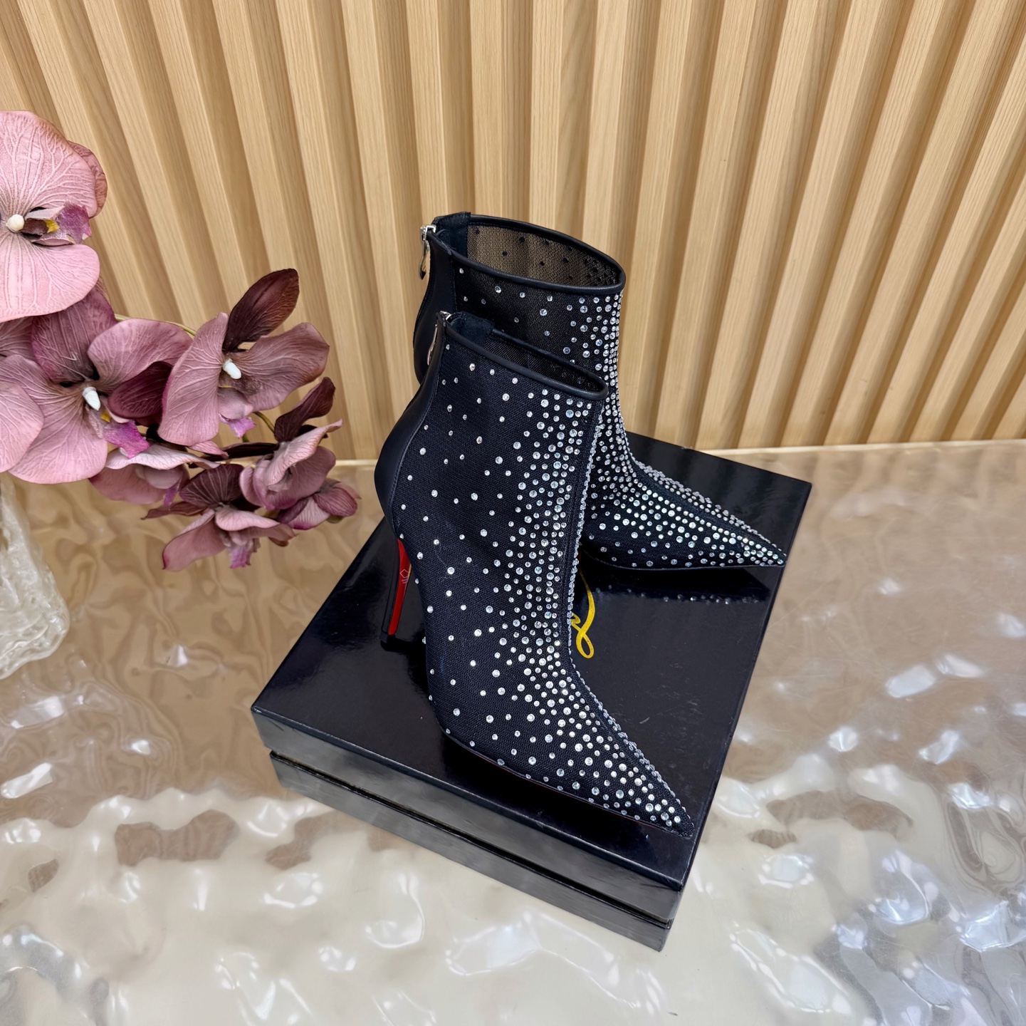 Christian Louboutin Mesh Crystals Anklet Boots