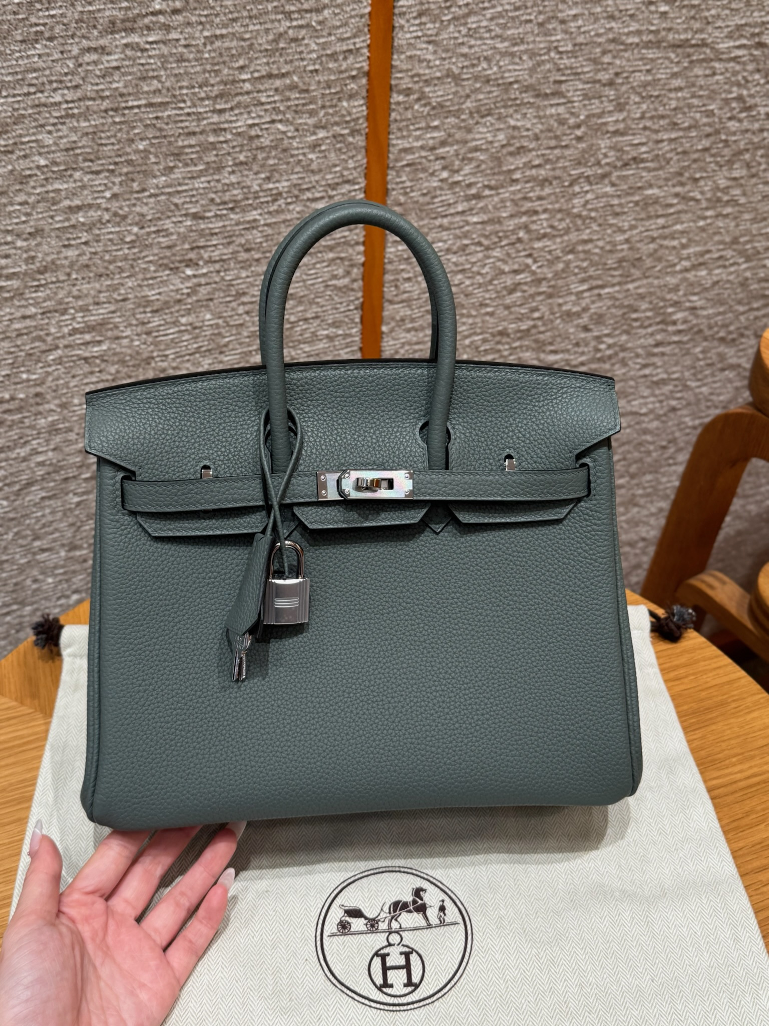 Hermes Vert Amanda Togo Birkin 25 Bag