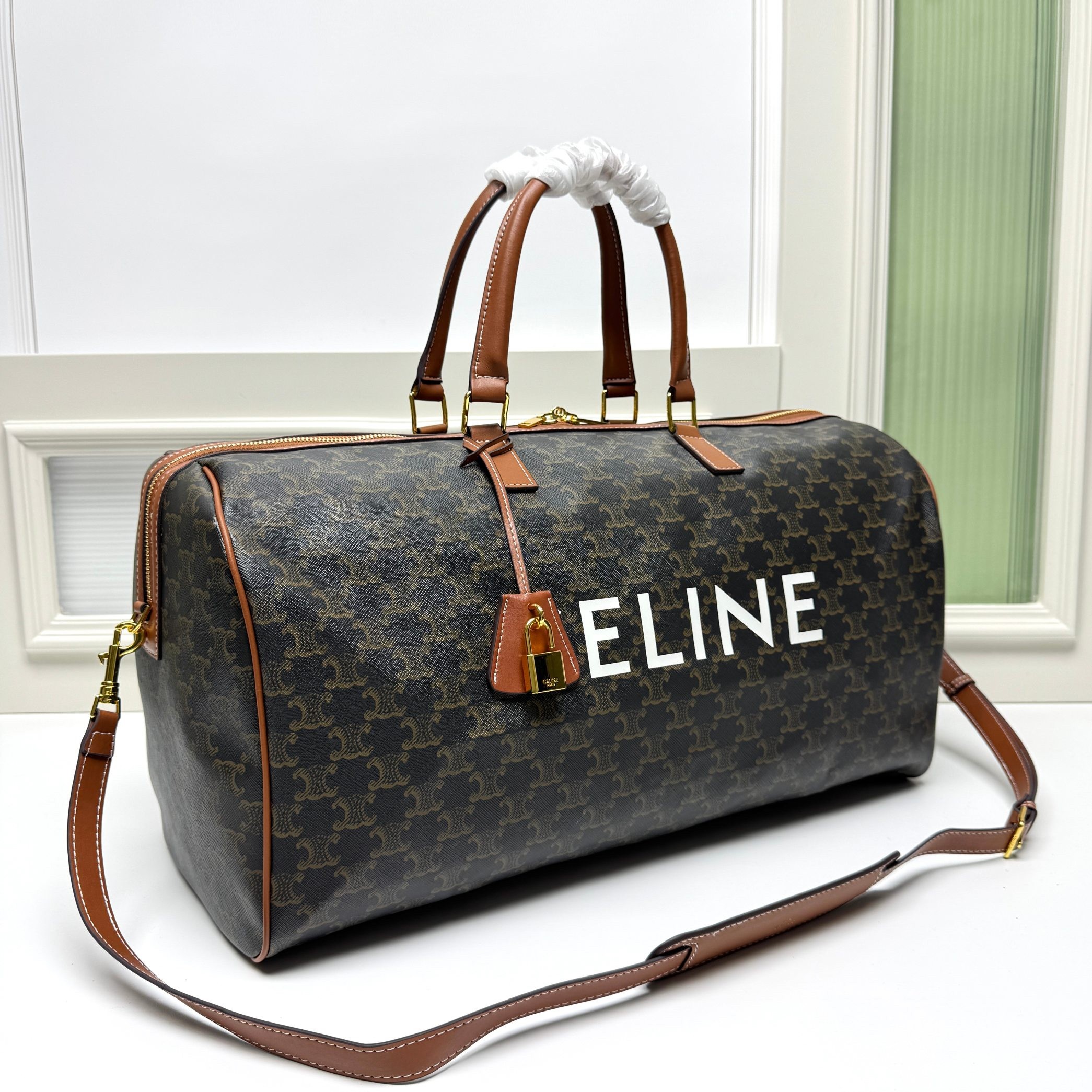 Celine XL Triomphe Monogram Canvas Logo And Gold Padlock Travel Bag - KAIROO