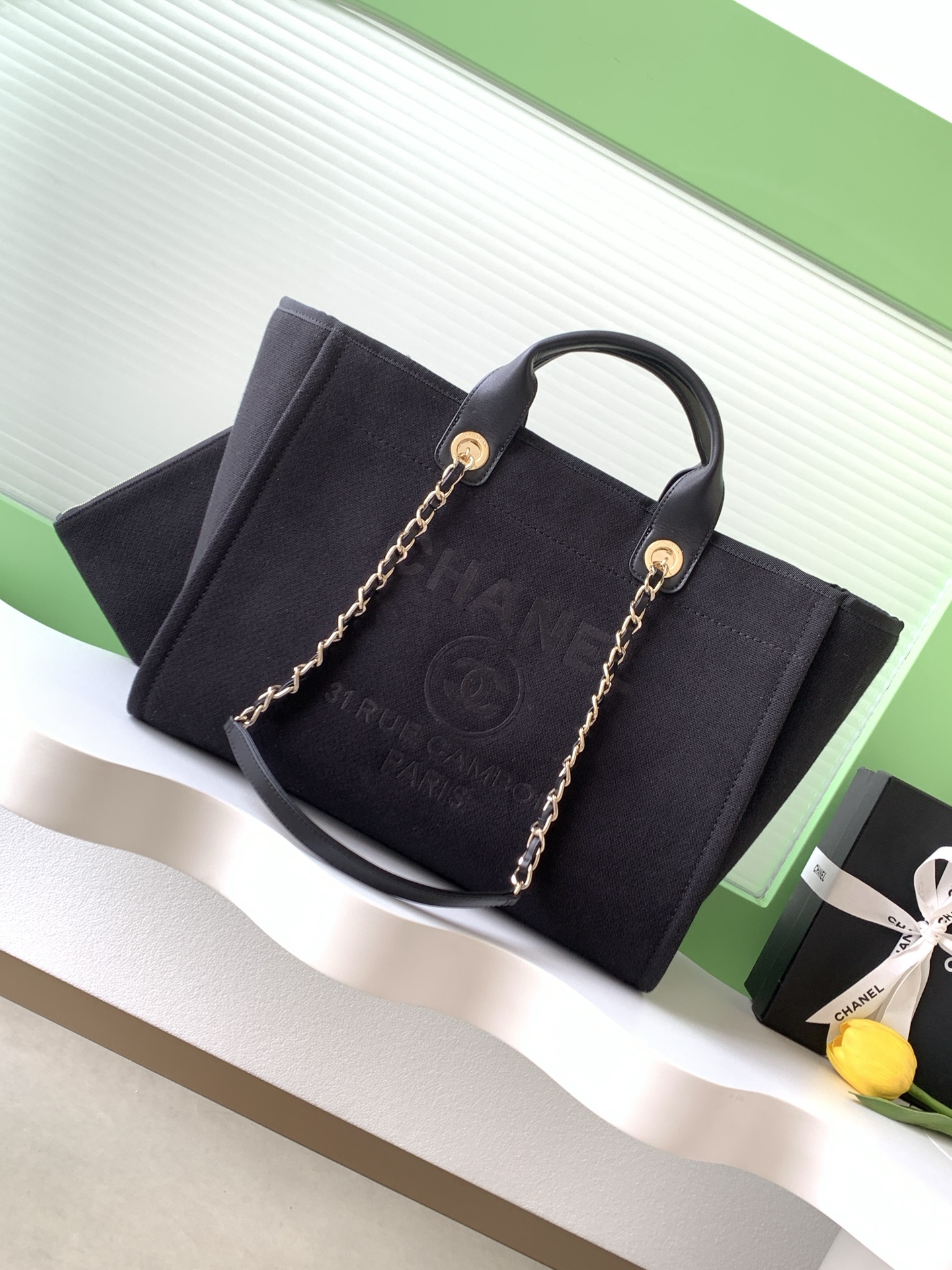 Chanel Large Tote Bag in Blue Canvas & Gold-Tone Metal