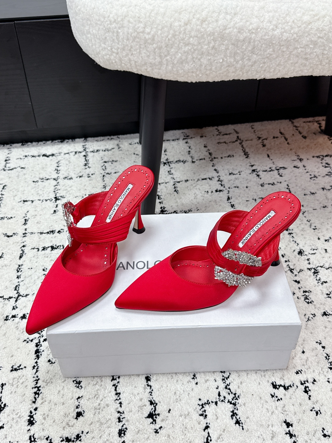 Manolo Blahnik Satin Crystal Pumps