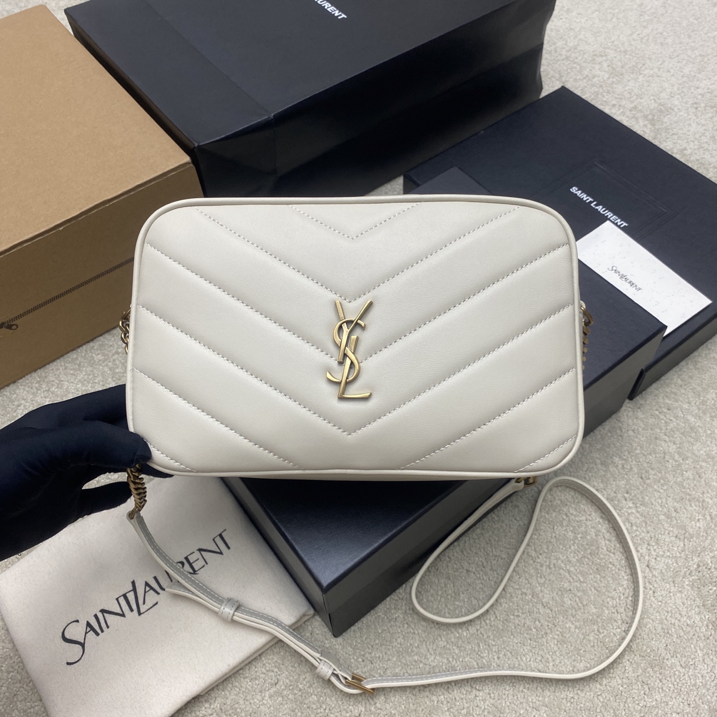 YSL Saint Laurent Lou Lou Large Camera Bag in Nappa-White