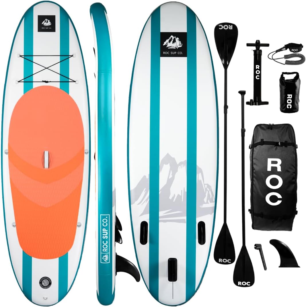 Roc Inflatable Stand Up Paddle Board with Premium SUP Paddle Board Accessories, Wide Stable Design, Non-Slip Comfort Deck for Youth & Adults