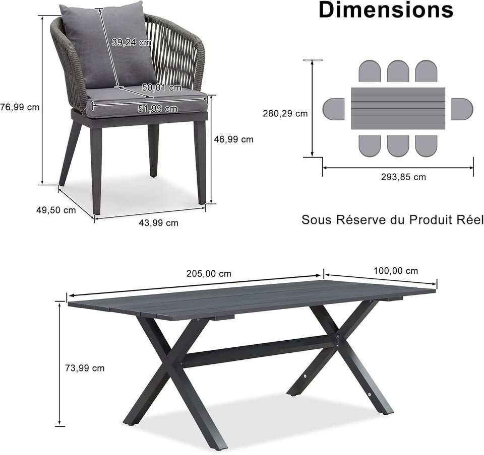 PURPLE LEAF 8 Person Outdoor Aluminum Garden Lounge Set, 9 Piece Garden Furniture Set, Modern Style in Grey, Rectangular Table with Rattan Chairs, Cushions and Pillows for Balcony