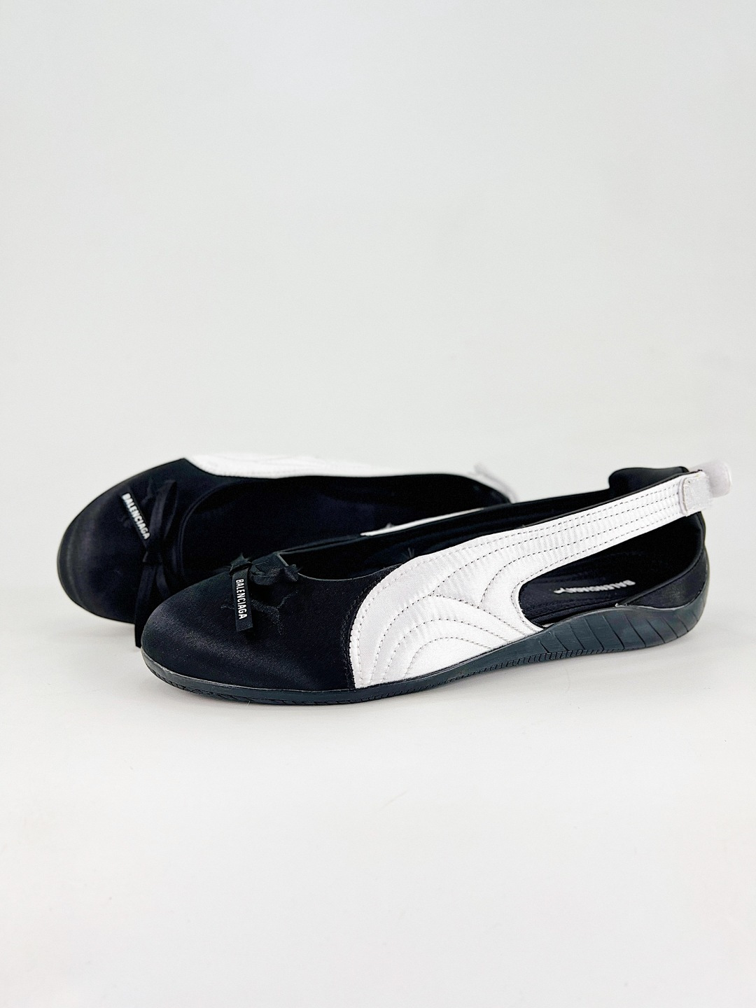 Balenciaga x Puma Panda Speedcat Round Toe Distressed Satin Bow Elasticated Hook Ballet Flats - KAIROO