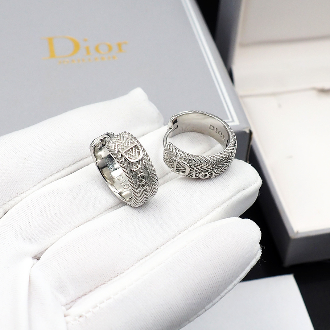 Dior Silver Textured Hoop Earrings