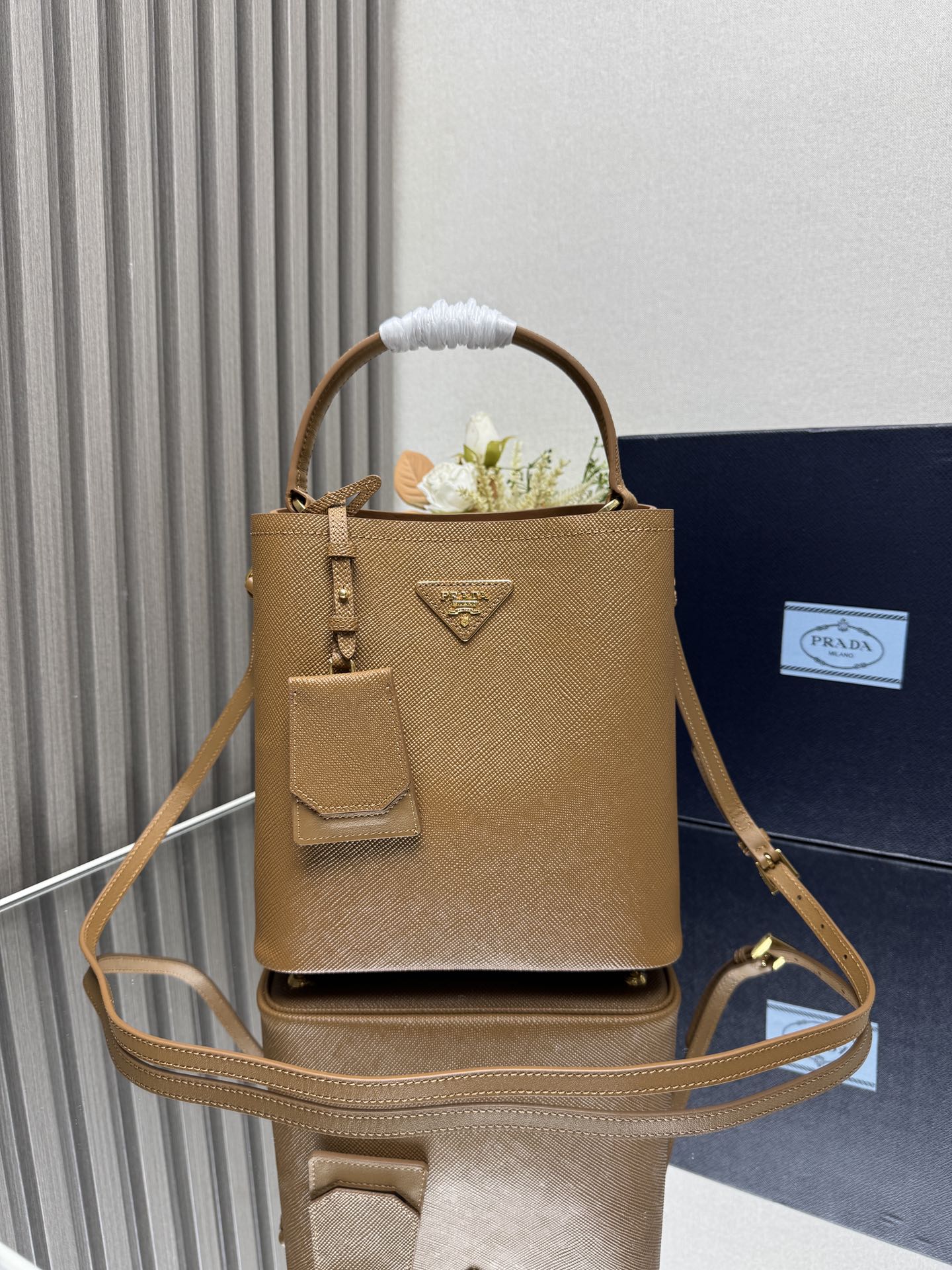 Prada Panier Saffiano iconic leather bag-Caramel 1BA212