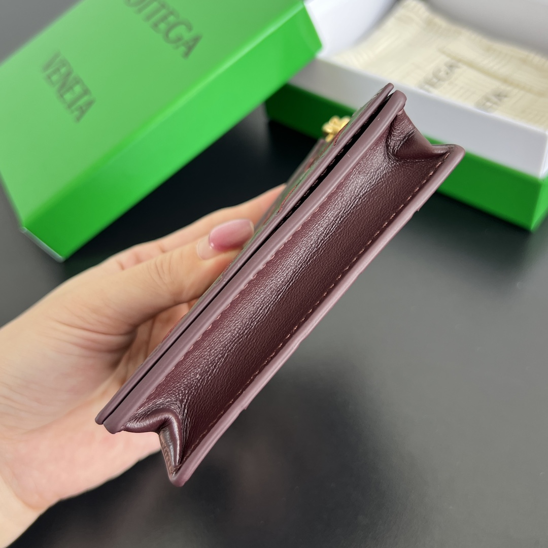 Bottega Veneta Solstice Card Holder  in Burgundy Intreccio Leather