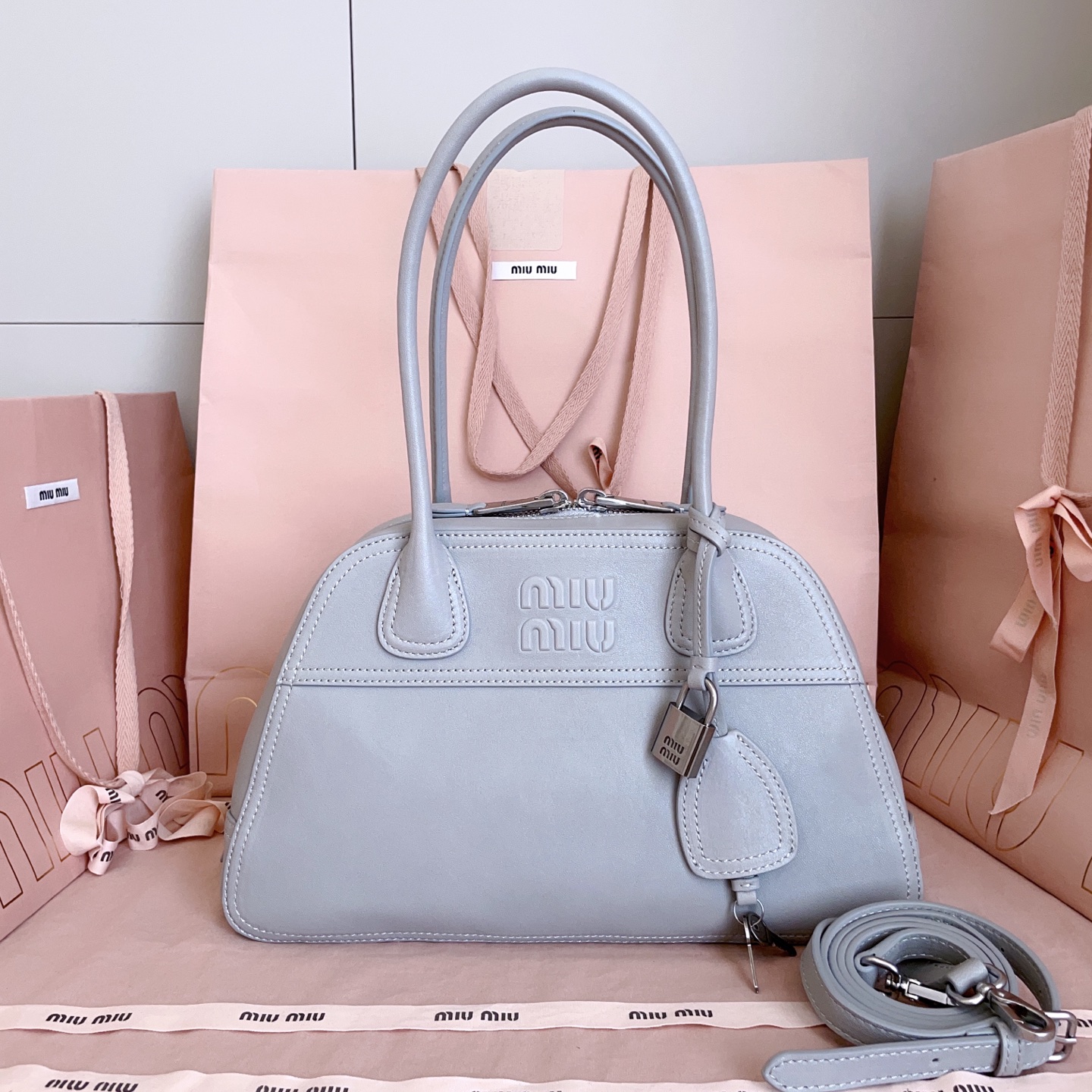 Miu Miu Granite grey Vivant Leather bag 32cm 5BB199