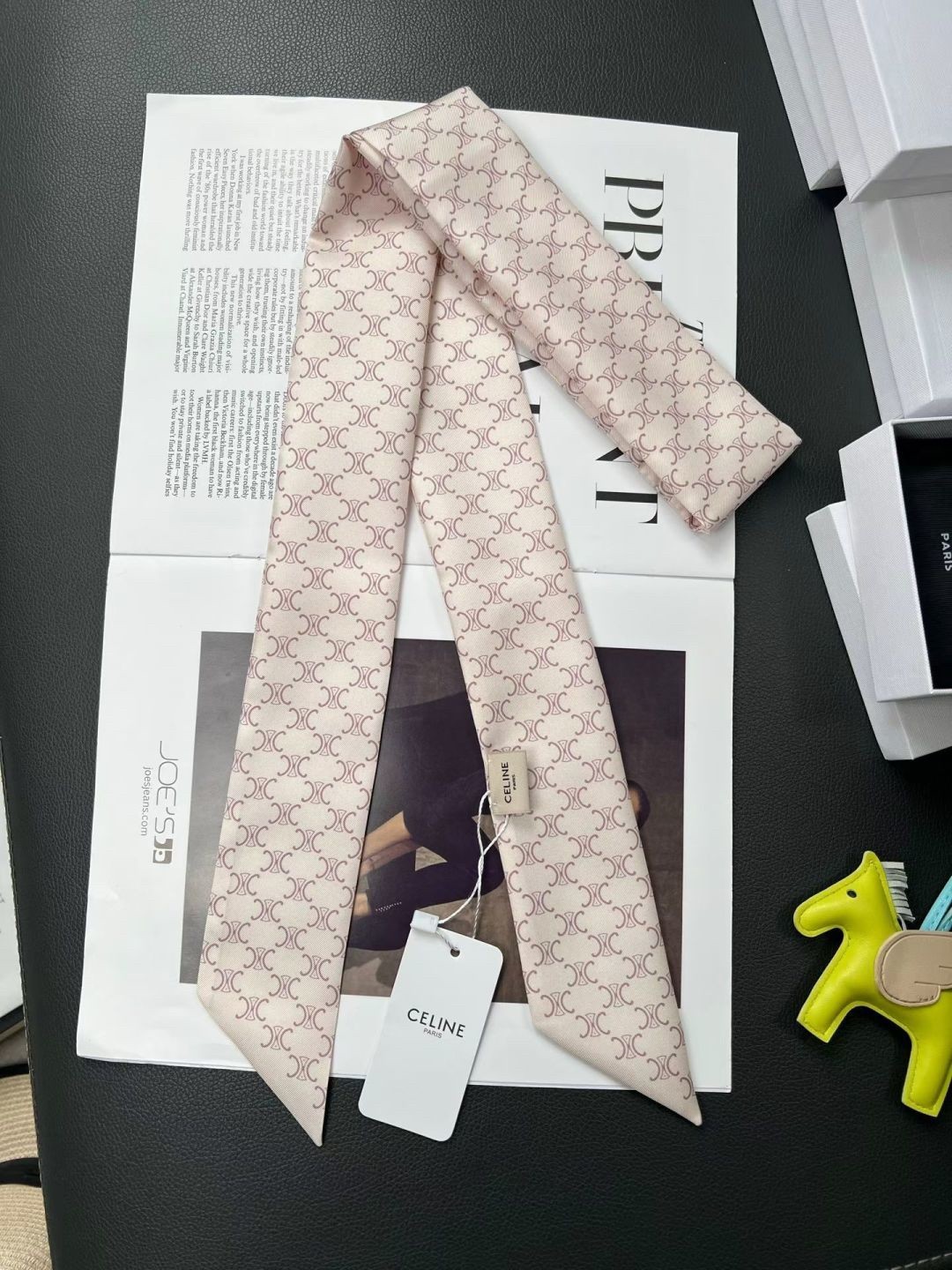 Celine Rose Pink Monogram Triomphe All Over Print Silk Twill Skinny Scarf - KAIROO