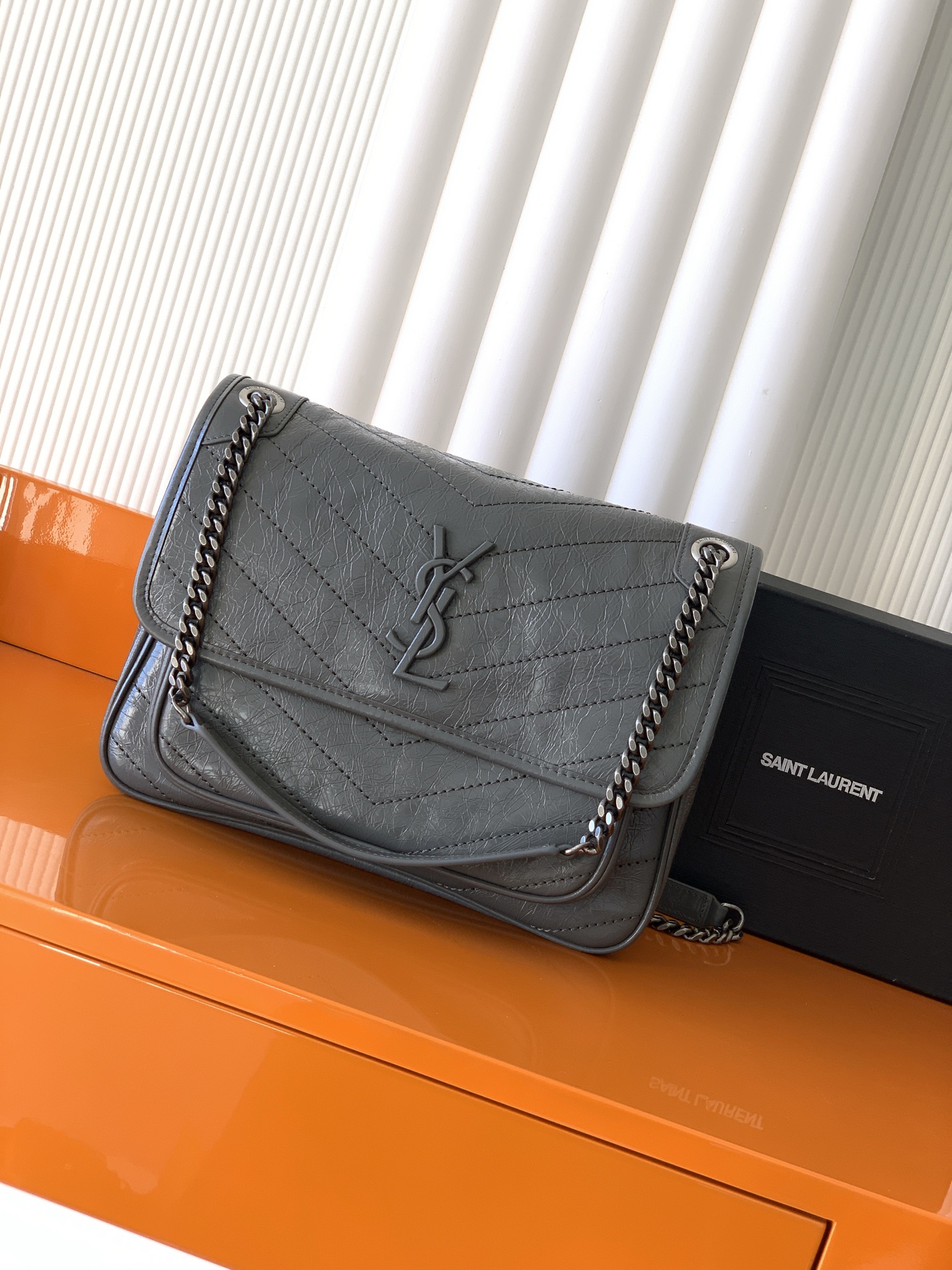 Saint Laurent Dark Grey Vintage Leather Medium Niki Bag