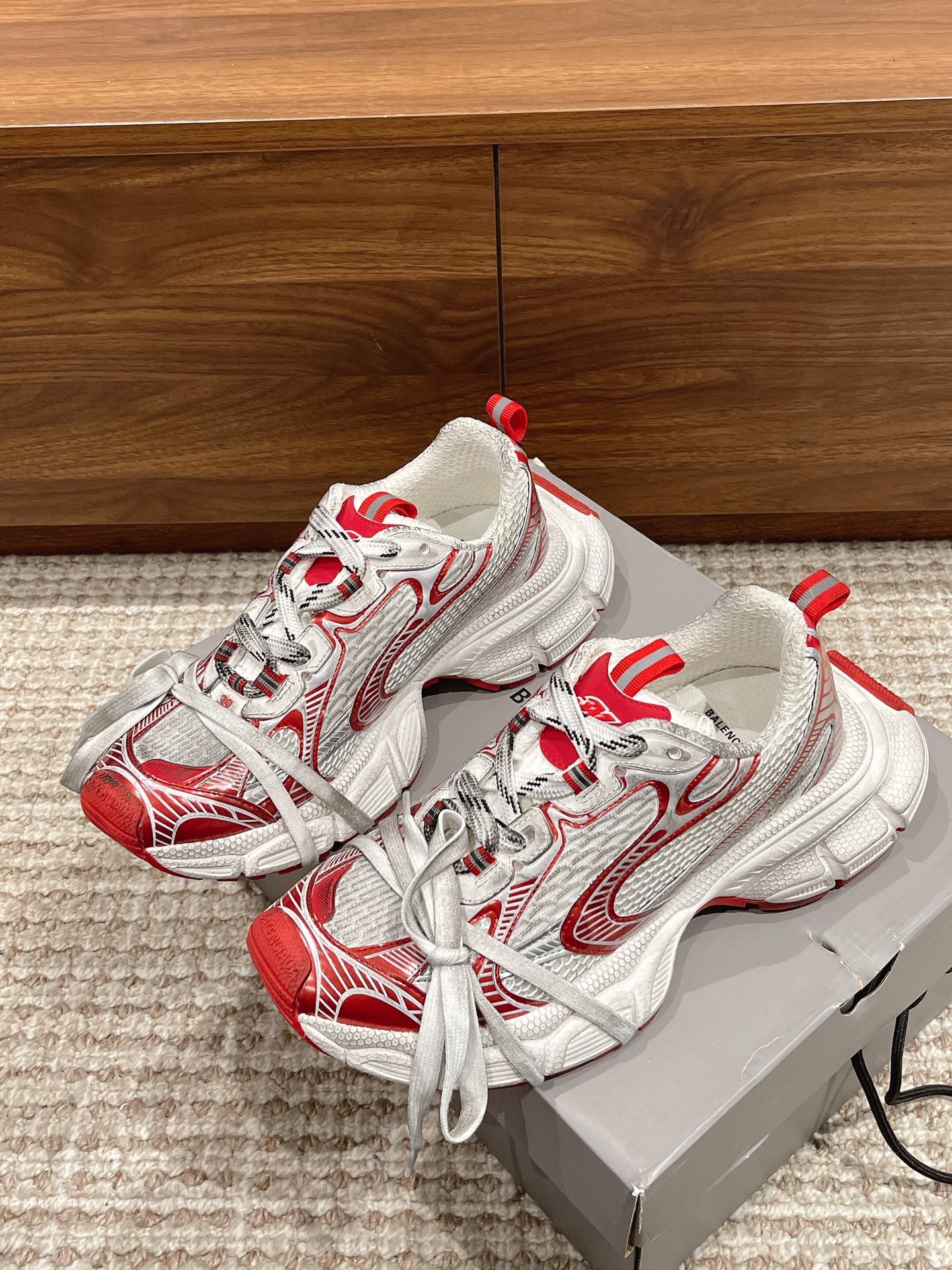 Balenciaga 3XL White Red Contrast Mesh Polyurethane Wrapped Laces Oversized Chunky Sneakers - KAIROO