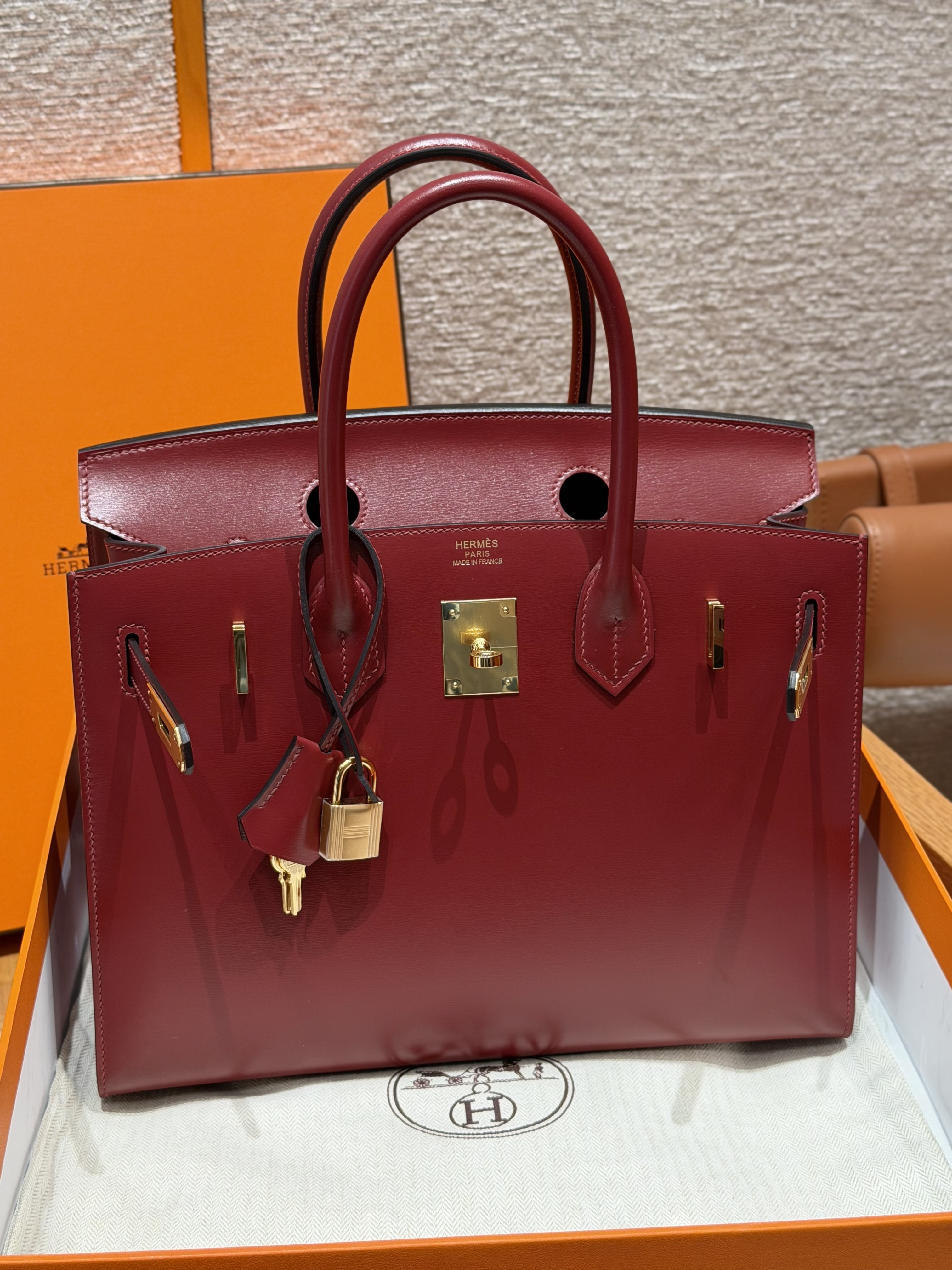 Hermes Rouge H Box Birkin 30 Bag