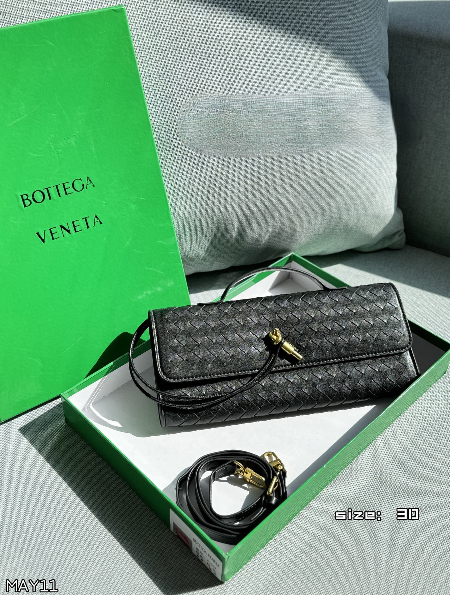 Bottega Veneta Intrecciato Weave Leather Andiamo Rectangular Long Clutch Flat Top Handle Bag - KAIROO