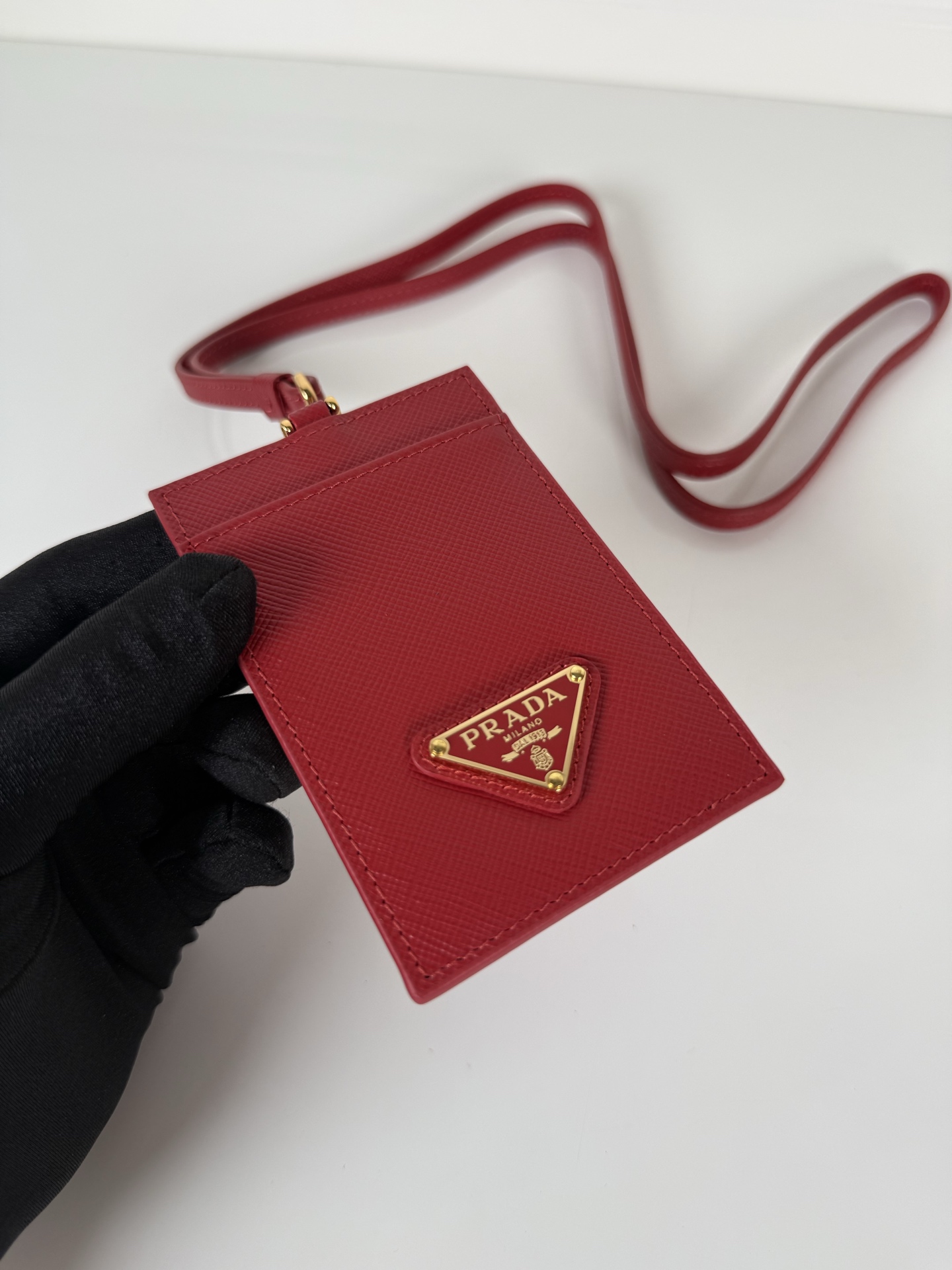 Prada Saffiano Leather Badge Holder-Red