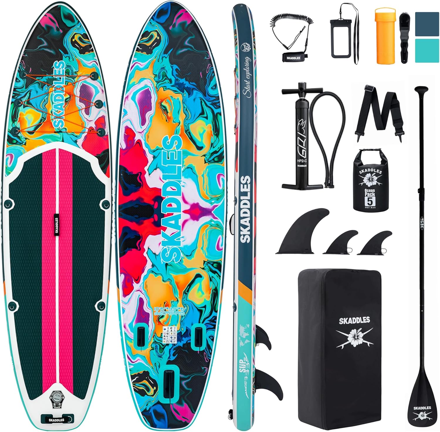 10’6’’ Inflatable Stand Up Paddle Board (SUP) for Adults and Youth with Non-Slip Deck – Complete Accessories Kit, for Fishing, Yoga, Fitness & Family Fun