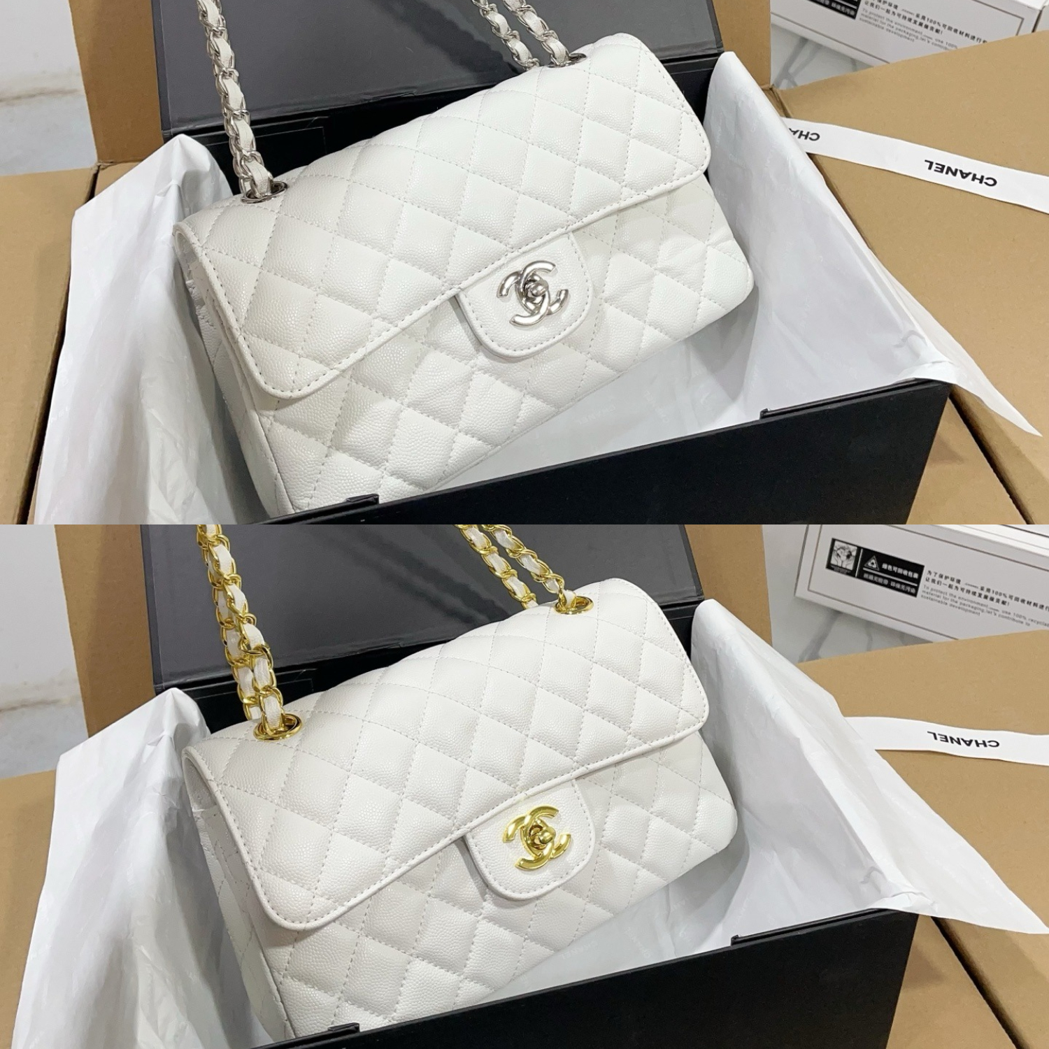 Chanel CF Small 23CM Quilted Caviar Leather CC Logo Double Flap Shoulder Bag - KAIROO