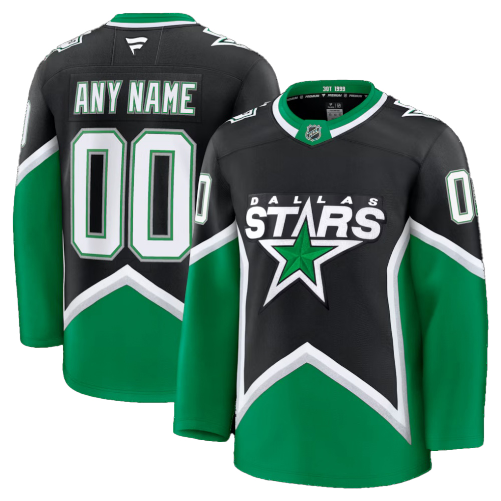 Custom Dallas Stars Fanatics Kelly Green Home Away and Black Alternate Premium Custom Jersey