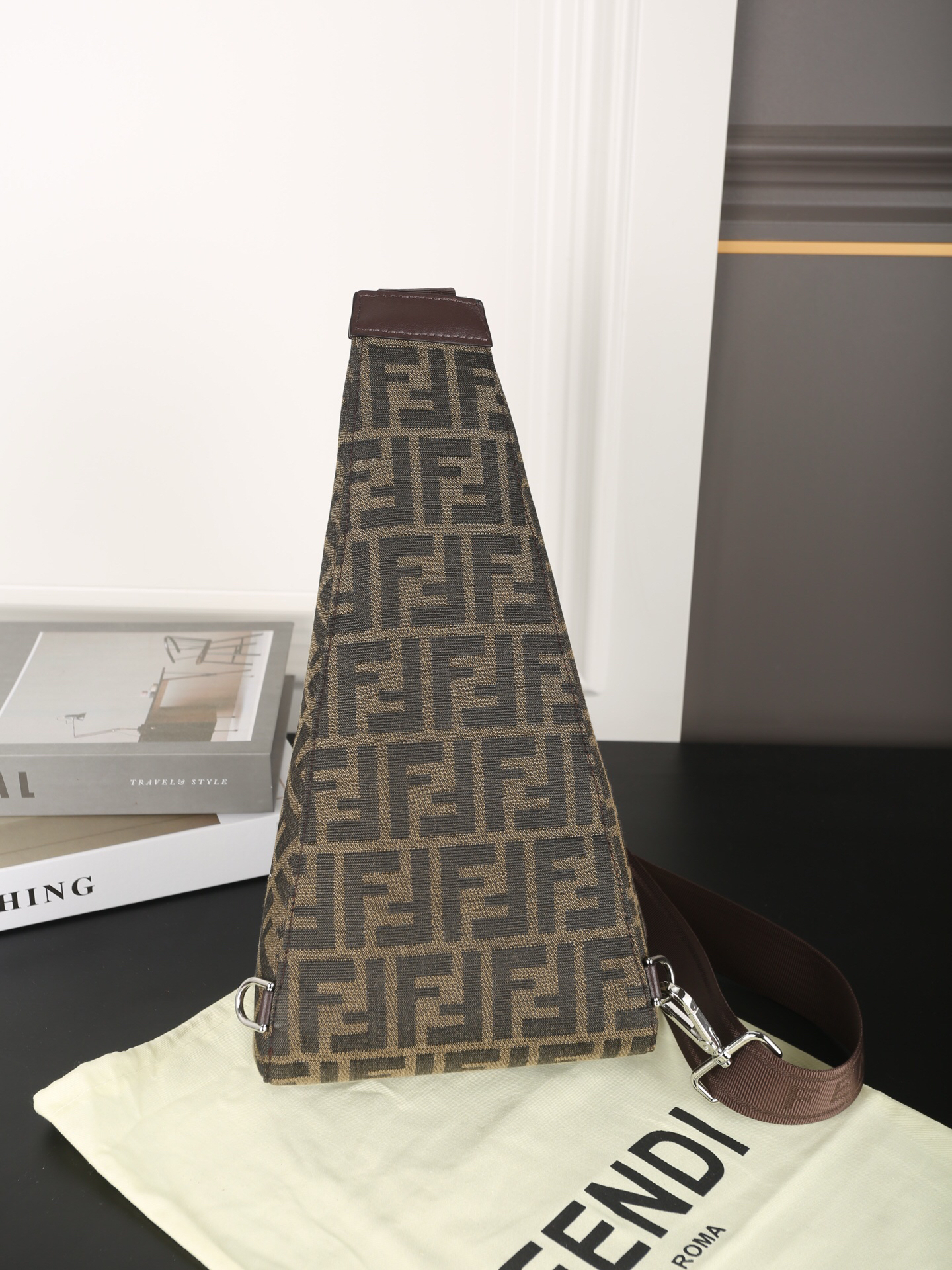 Fendi Triangular FF Monogram Jacquard Canvas Tech Sling Bag - KAIROO