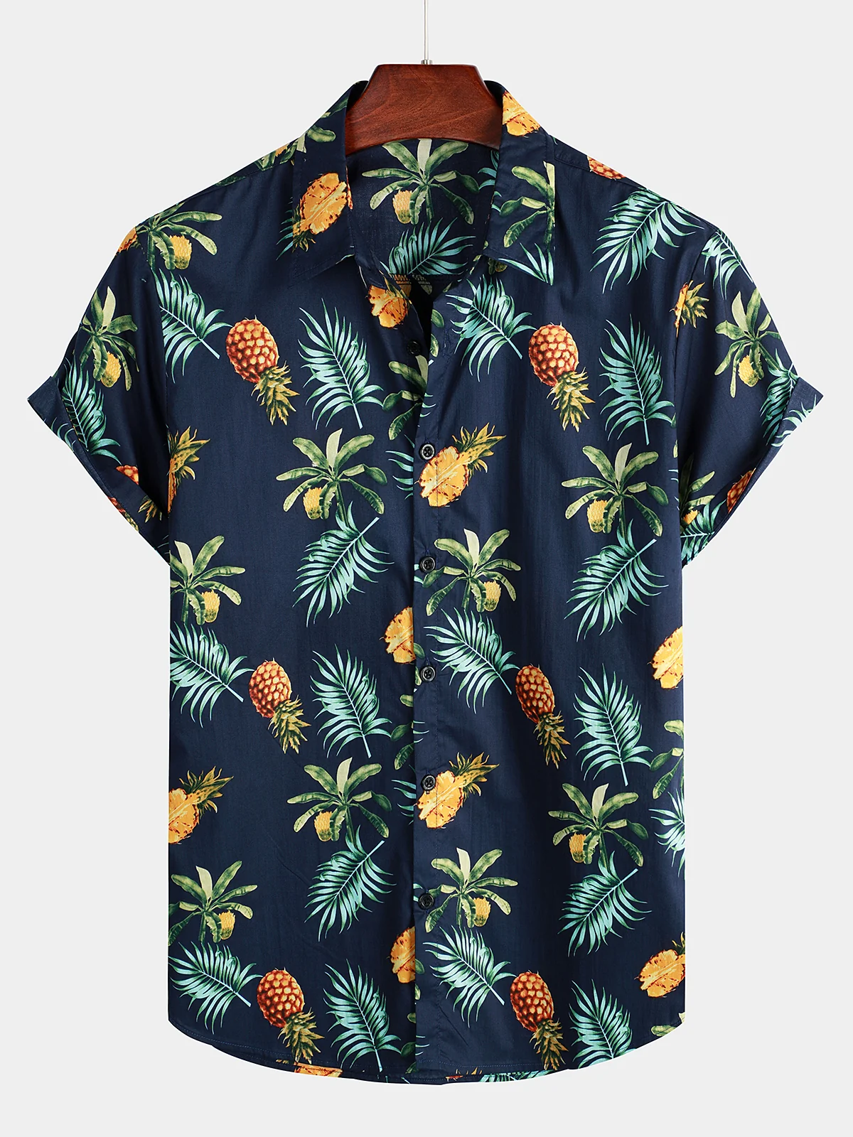 Men's Pineapple Print Cotton Hawaiian Short Sleeve Shirt