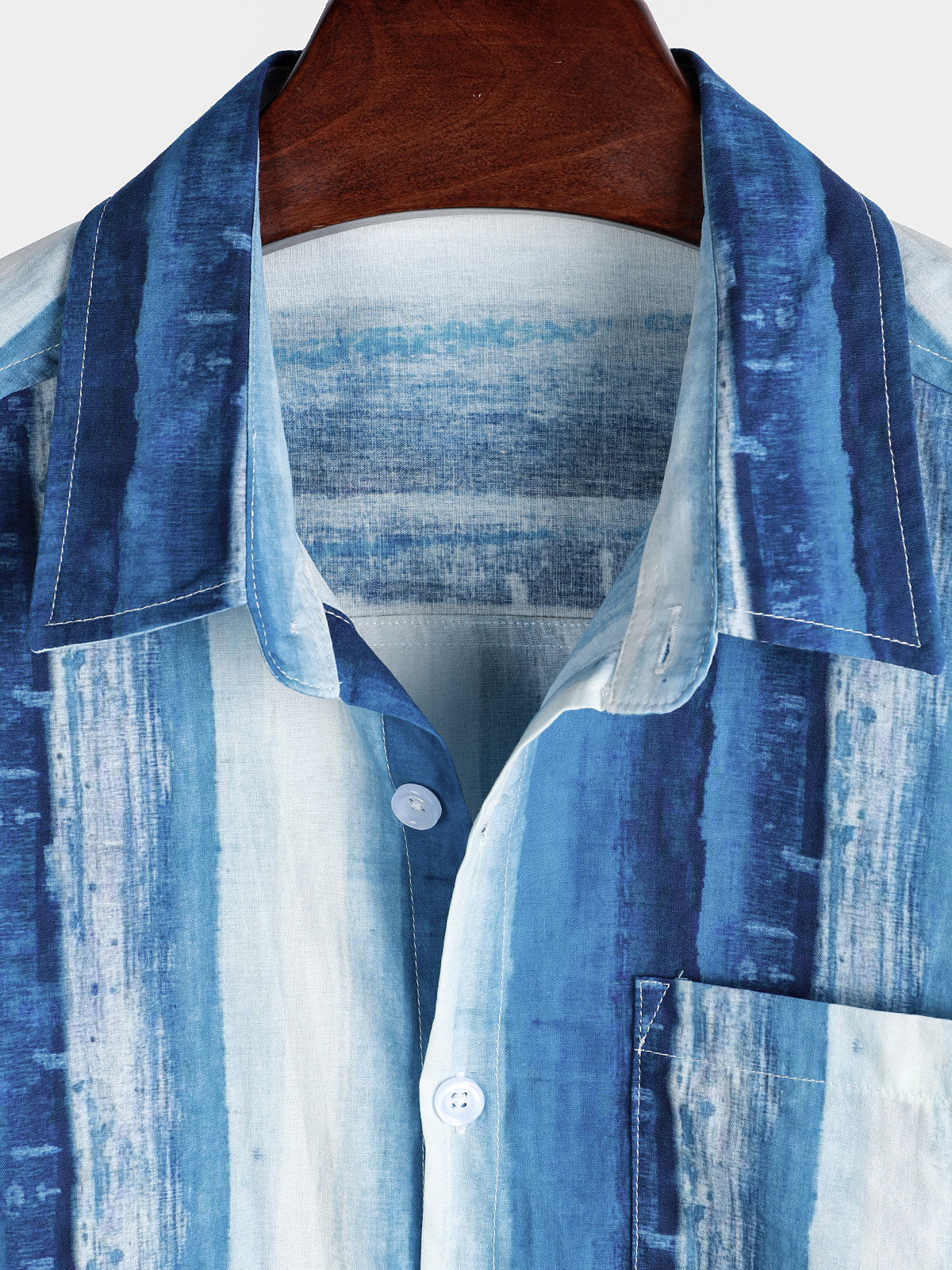 Men's Blue Striped Breathable Short Sleeve Shirt