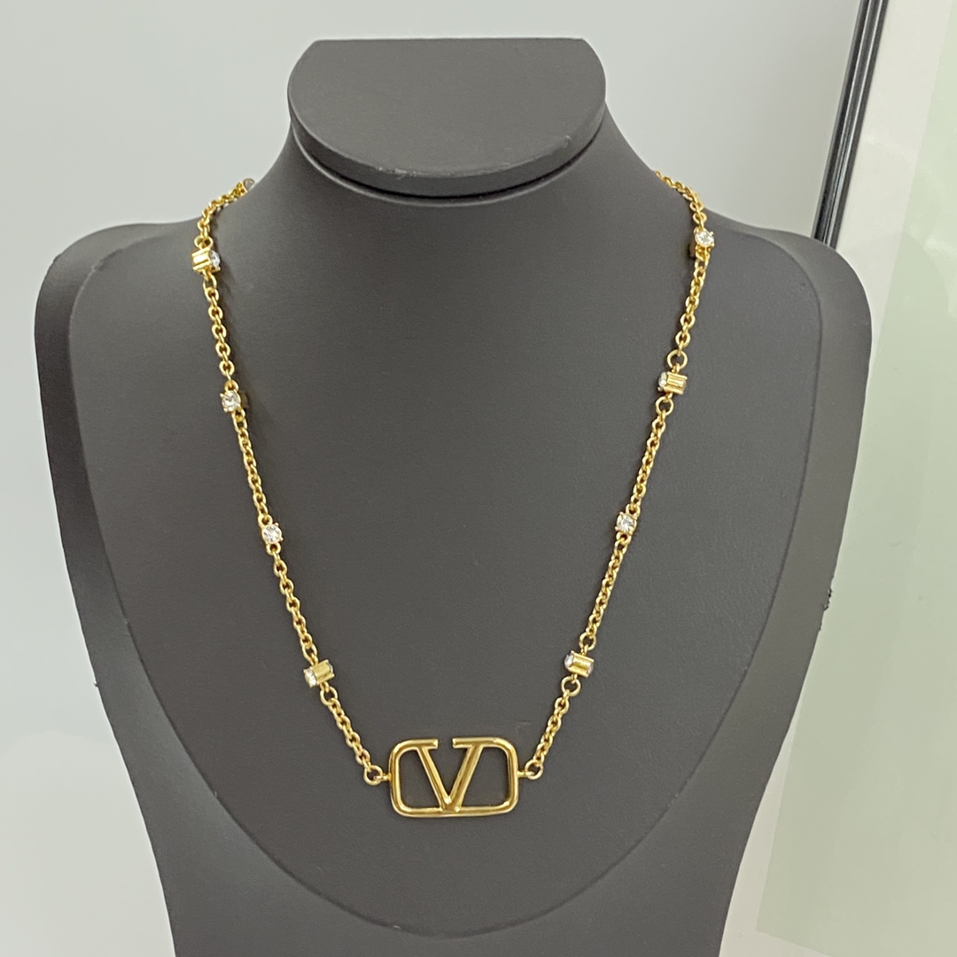 Valentino Garavani VLogo Signature Gold-finish Crystal Embellishments Necklace - KAIROO