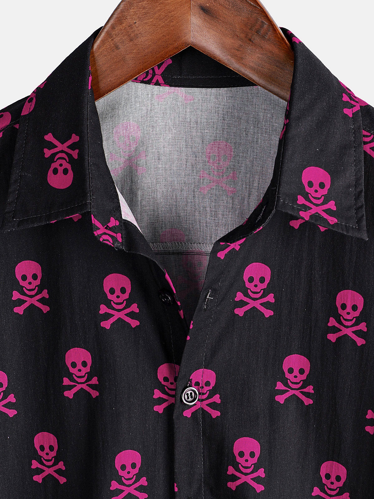 Men's Pink Skull Punk Rock Breathable Cotton Summer Vacation Short Sleeve Shirt