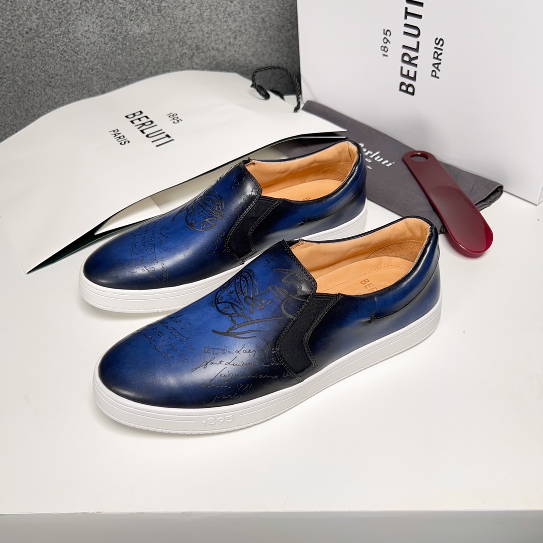 Berluti Men's Leather Sneakers in Blue