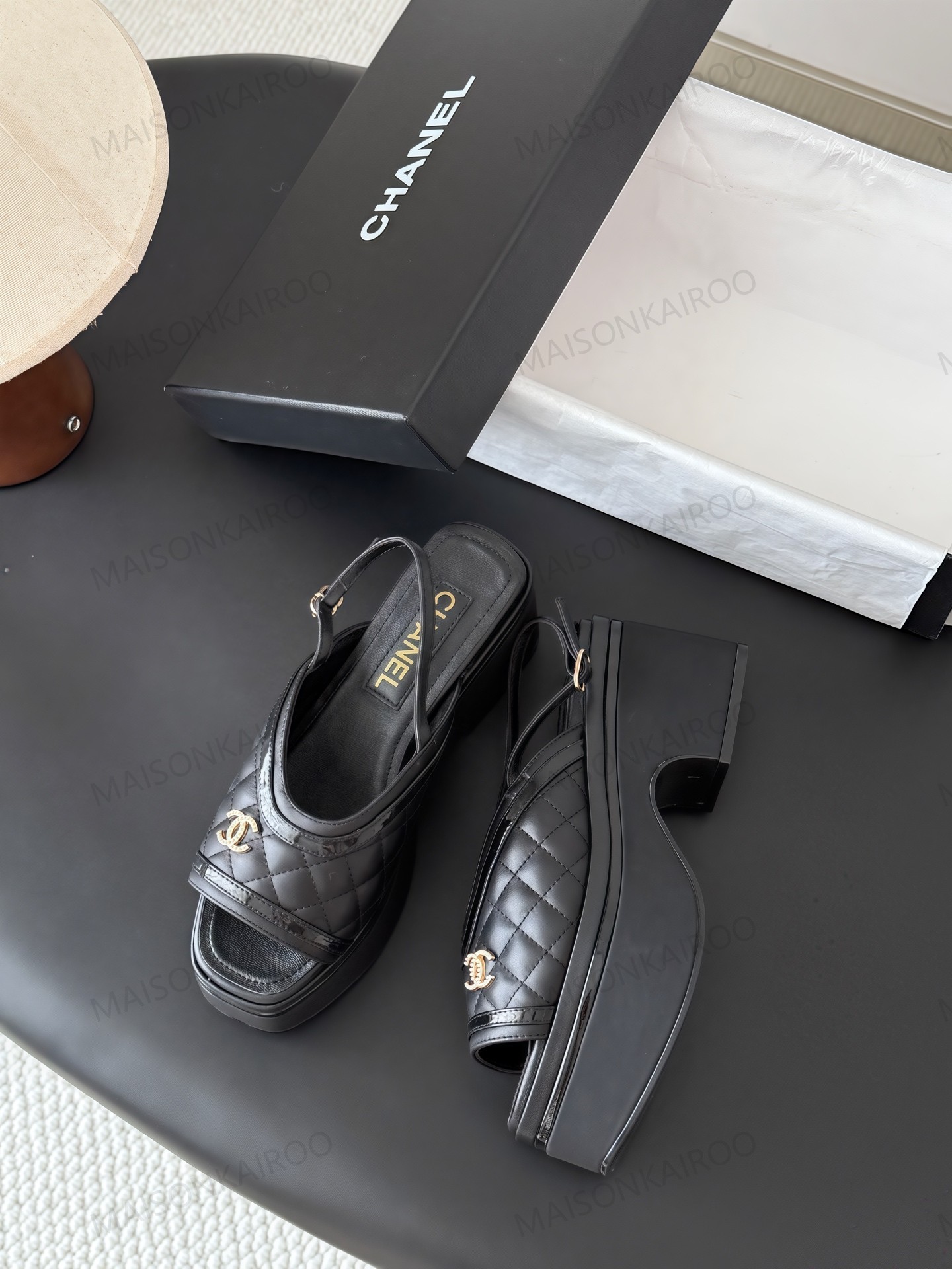 CHANEL 26B Quilted Platform Slingback Slide Sandals - KAIROO