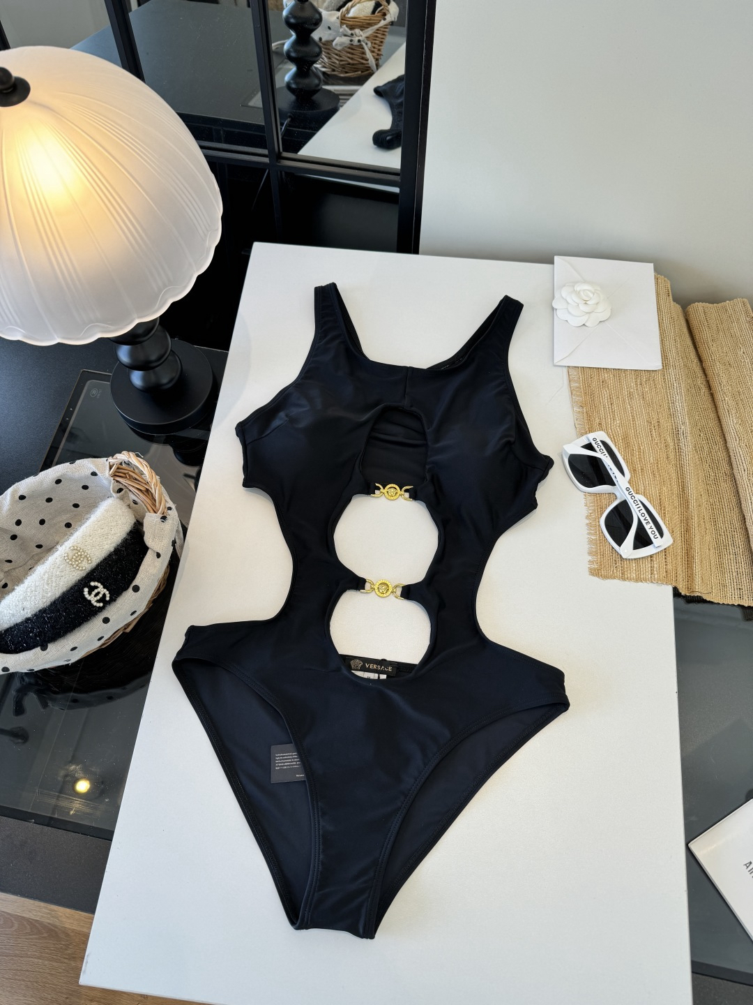 Versace  Black Multi-Cutout Medusa Metal Clasp High-Cut One-Piece Swimsuit - KAIROO