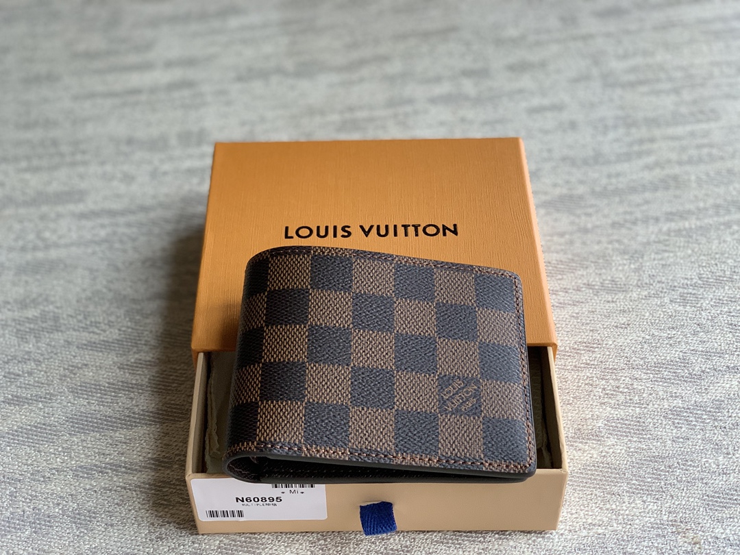 N60895 LV Men's Multiple Wallet Damier Ebene Canvas