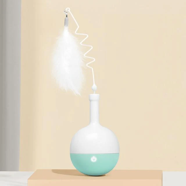Cat Ball Toy Automatic Food and Treats Dispenser Windmill Kitten Toy Cat Teaser Wand Interactive Self Rotating Ball With Feather
