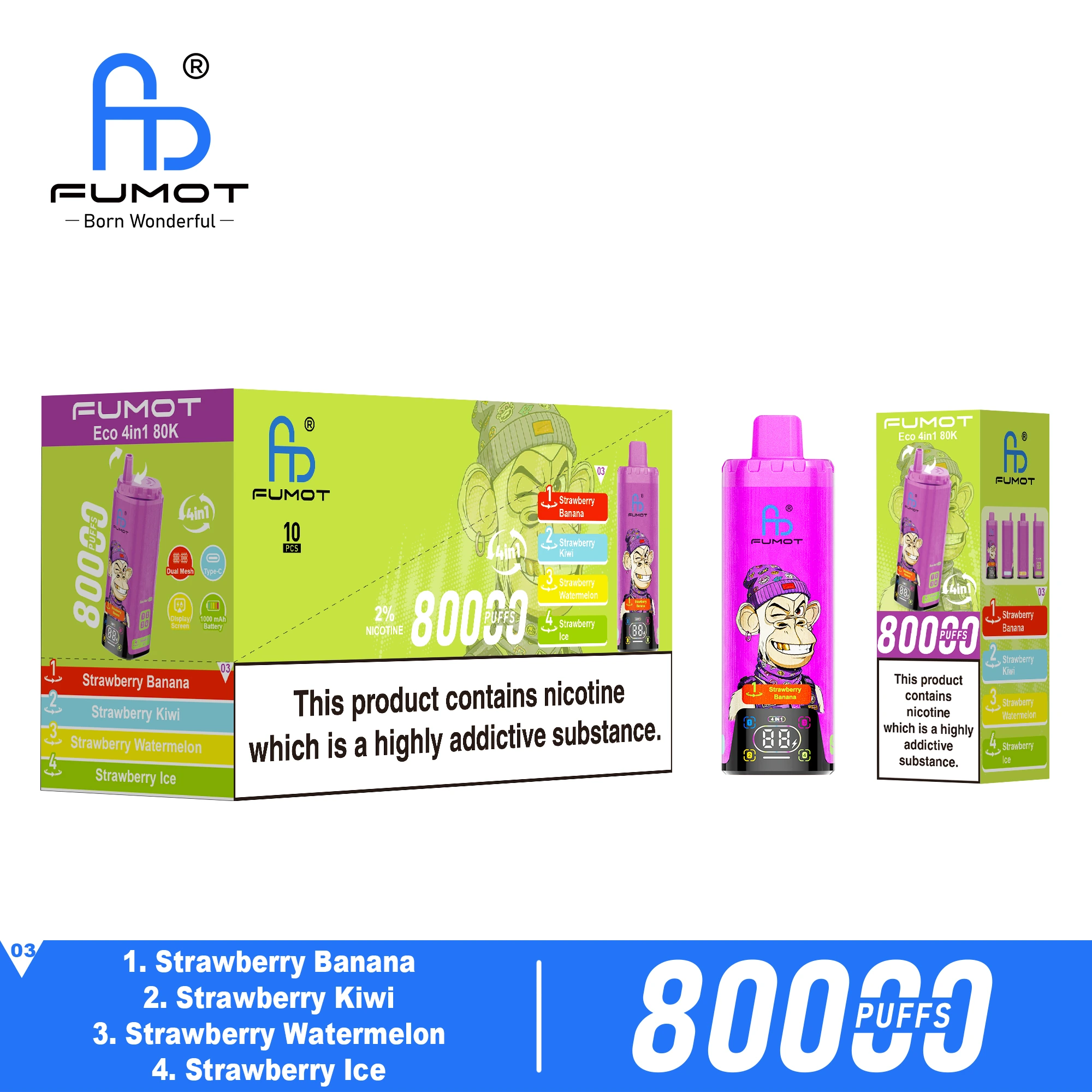 FUMOT 80K 4in1-Strawberry Banana&Strawberry Kiwi&Strawberry Watermelon&Strawberry Ice - Vaba Vape-Shop
