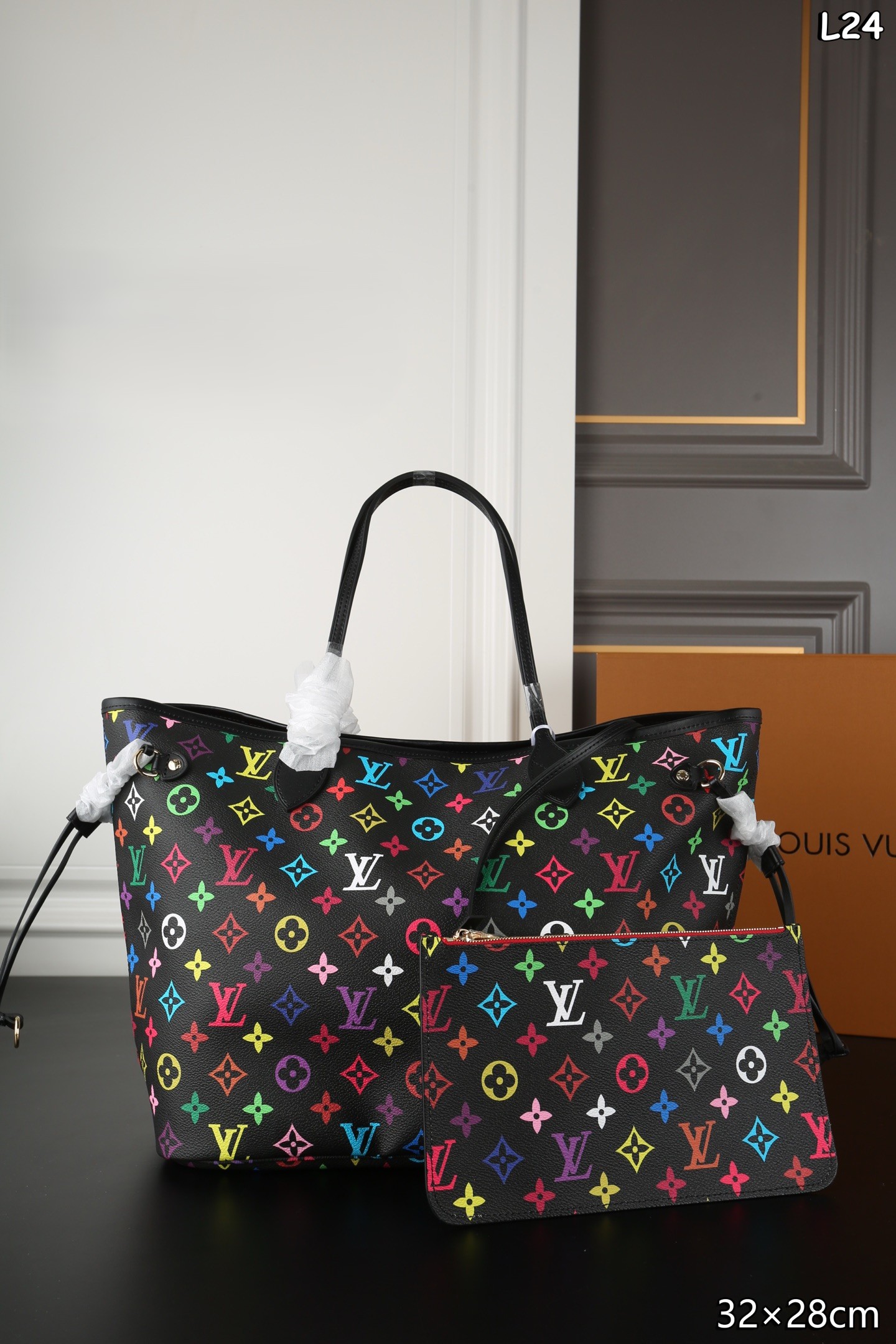 Louis Vuitton LV x TM Neverfull MM Black Multicolor Monogram Canvas Red Lining Tote Bag With Pouch - KAIROO